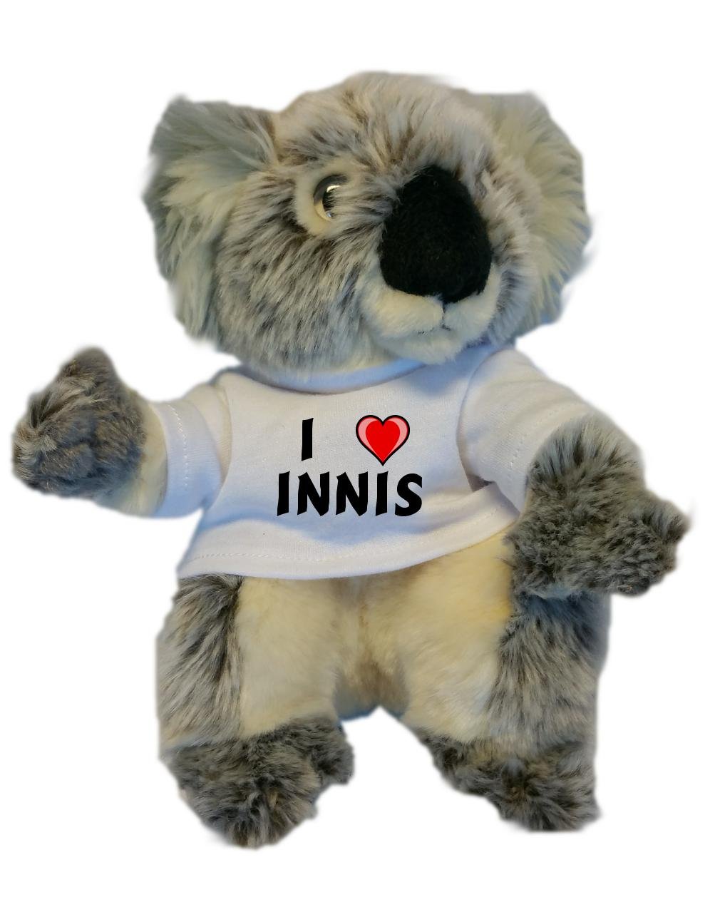 Personalised koala plush toy with I love Innis T-Shirt (first name/surname/nickname)