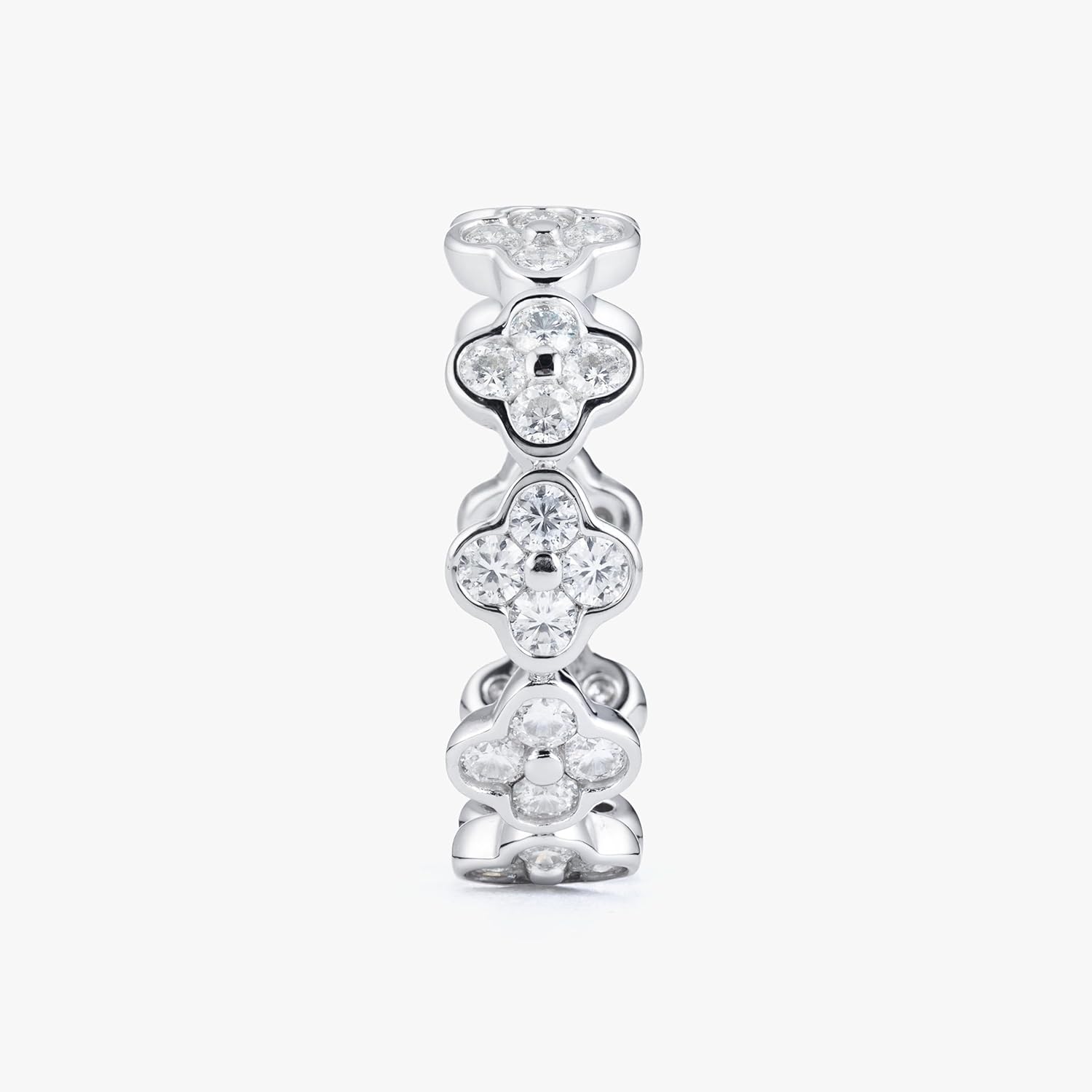 Eternity Band Rings for Women, D Color VVS1 Clarity Round Cut, 925 Sterling Silver Four Leaf Clover Bands Moissanite Ring for Birthday Mother’s Day Christmas Engagement Gifts Anniversary (Size 6-8)