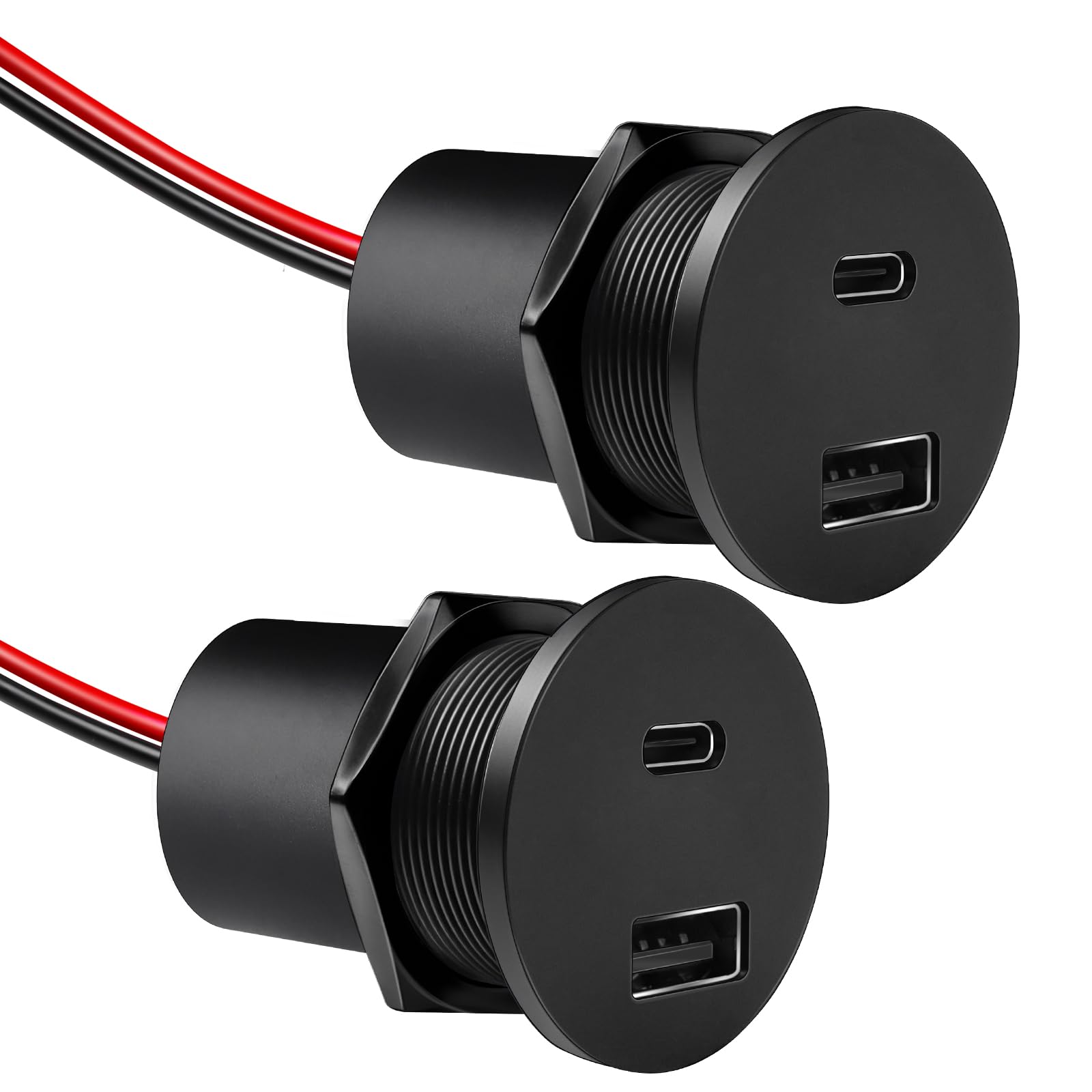 Acegoo 12V USB Outlet 30W PD Type-C & 18W QC3.0 Aluminum USB Charger Socket Dual Port Fast Charging Recessed Mount Replacement Car Charger Accessories for RV Camper Trailer Truck Boat Golf (2Pcs)