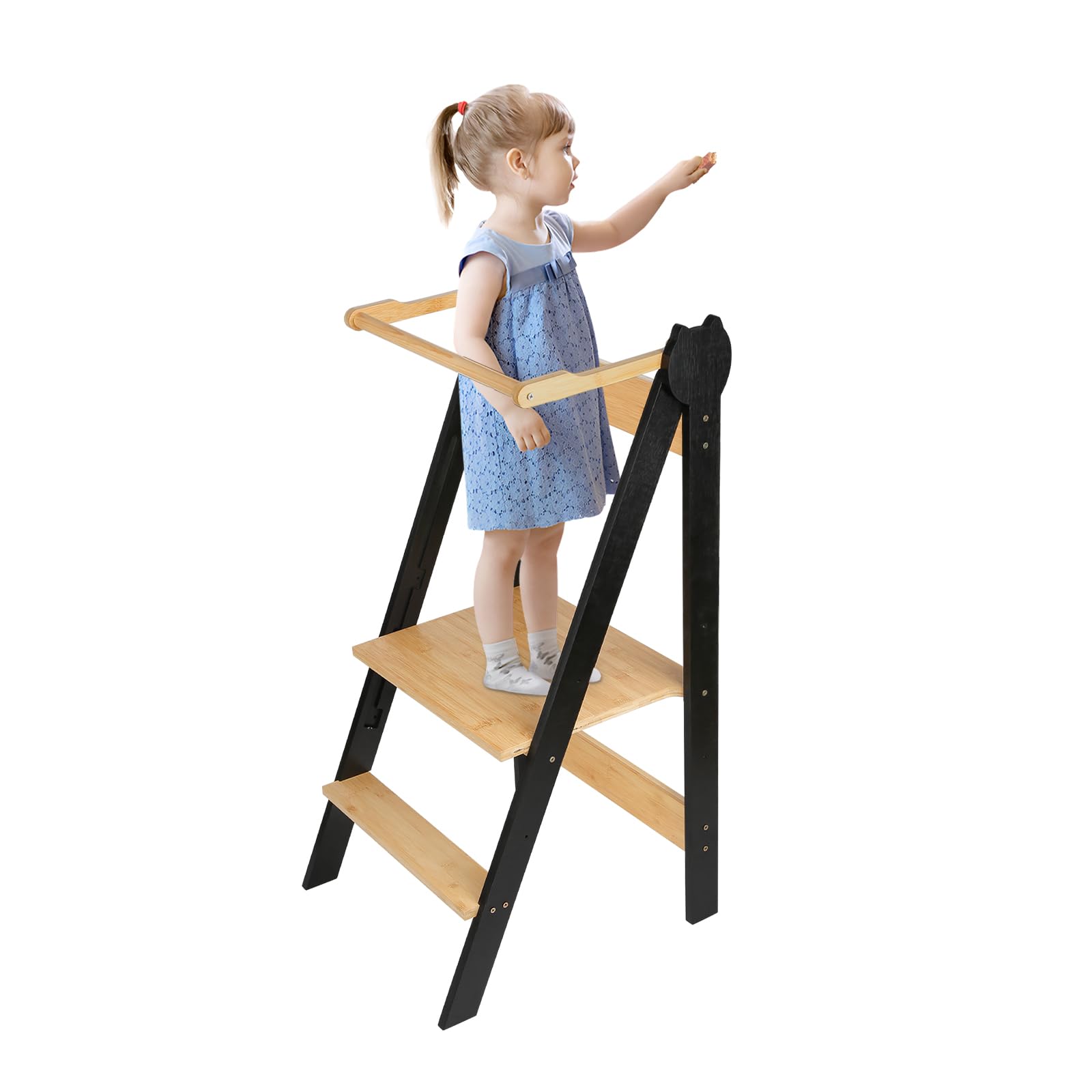 Wieża edukacyjna dla dzieci i stołek dla niemowląt – taboret do stąpania dzieci, Learning Tower (C- czarny)