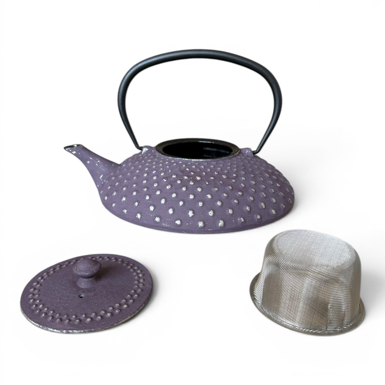 SO SKIN IDASY Théière en fonte violette 1,2L motif picot japonais, grande capacité avec filtre inox, teapot cast iron design élégant, service à thé, idée cadeau femme originale