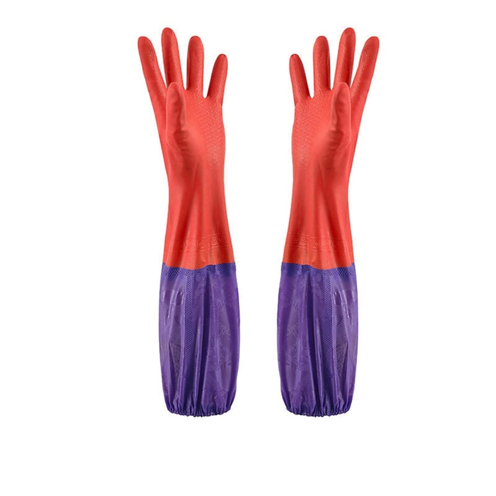 Guantes domésticos de lavado de caucho impermeable Dishwashing Gloves Rubber Plastic Household Cleaning Kitchen Durable Waterproof Latex(Rosso)