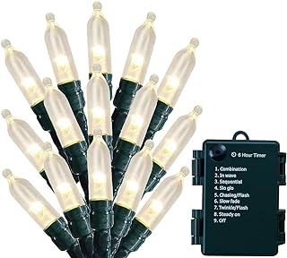 Christmas Lights - Battery Operated String Lights 50 Count Clear LED Mini Lights 8 Modes Green Wire Mini Light Set with Timer for Xmas Tree Wreath Party Indoor Outdoor Decor, Waterproof, Warm White