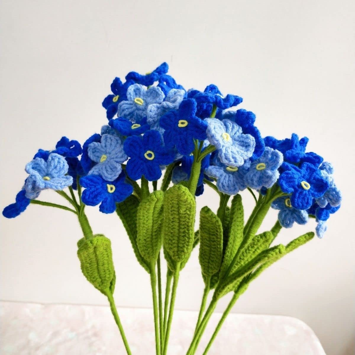 Losaky Handmade Crochet Forget-Me-Not Flowers In Pot – Cute Home & Car Decor Gift For Her