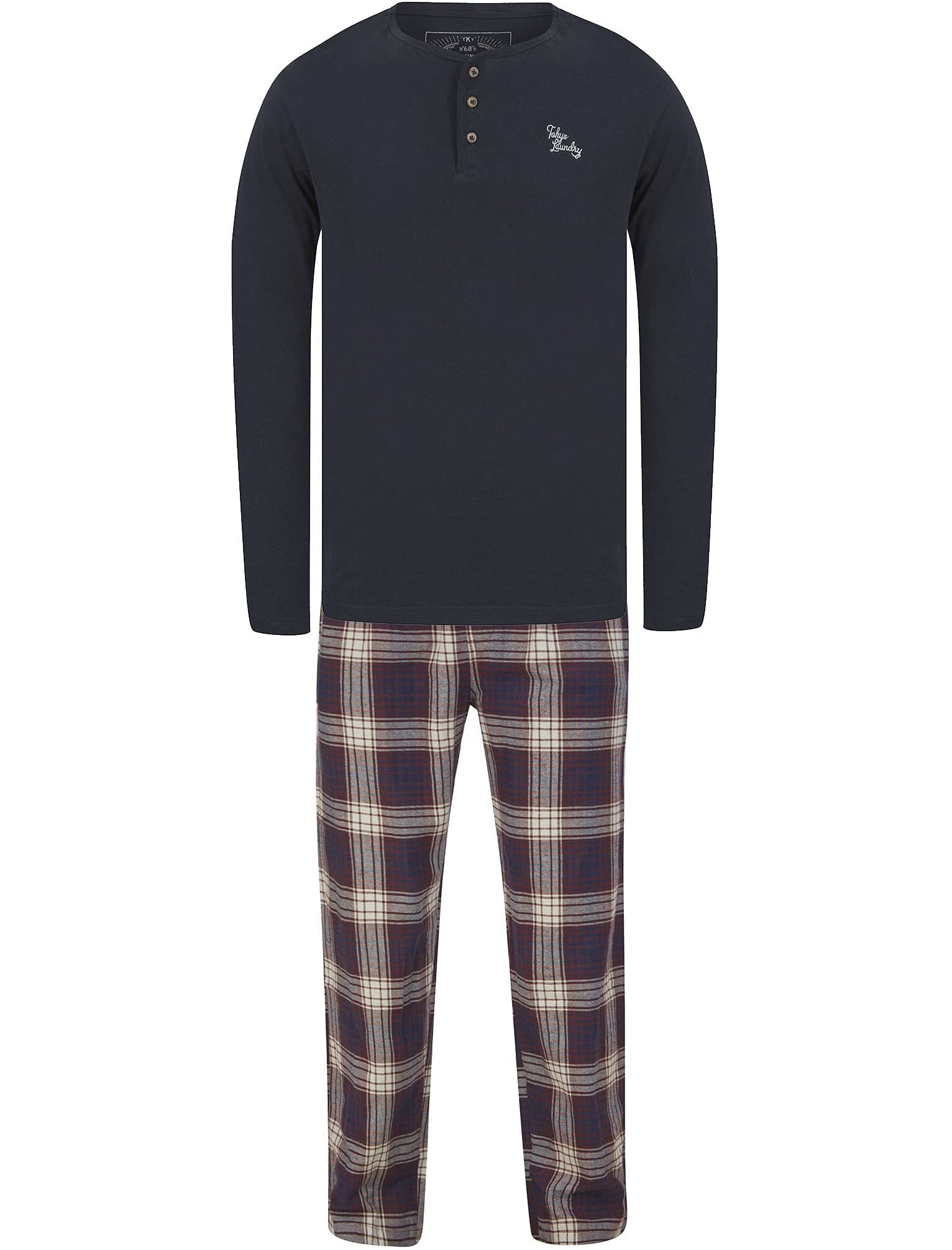 Field 2pc Long Sleeve Cotton Checked Lounge Set in Sky Captain Navy – Tokyo Laundry - S
