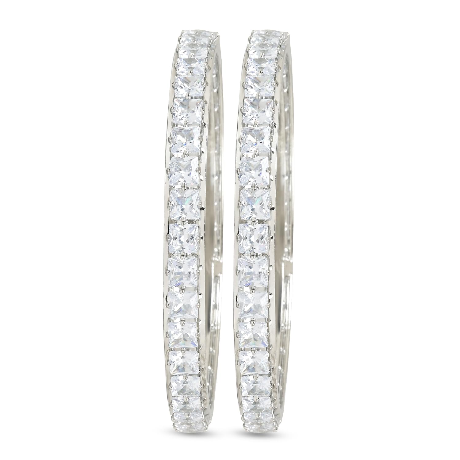 I Jewels Silver Plated Thick Brass Bangles Encased With CZ American Diamonds For Women/Girls (ADB458S-2.4)(Set of 2) (B0CXDG7B3T) Amazon Price History, Amazon Price Tracker