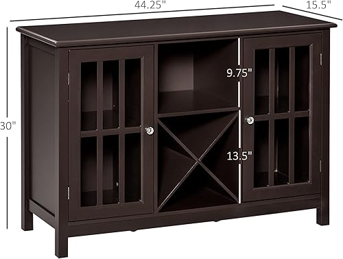 Miniatura 3 de HOMCOM Aparador, gabinete de buffet con puerta de vidrio, gabinete de licor con estantes ajustables, estante para 12 botellas de vino para sala de