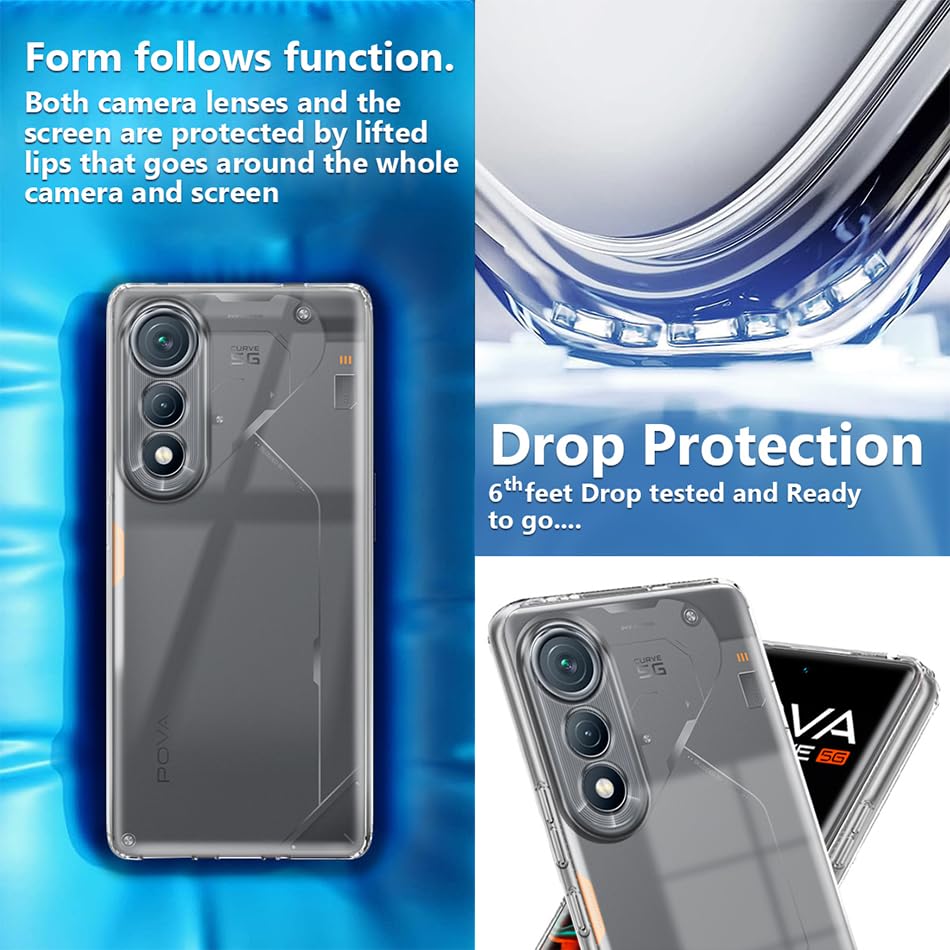 Image of Fashionury Crystal Clear Case for Tecno Pova Curve 5G | Yellowing Resistance | Transparent TPU Silicone | Raised Camera Lips | Slim Transparent Cover