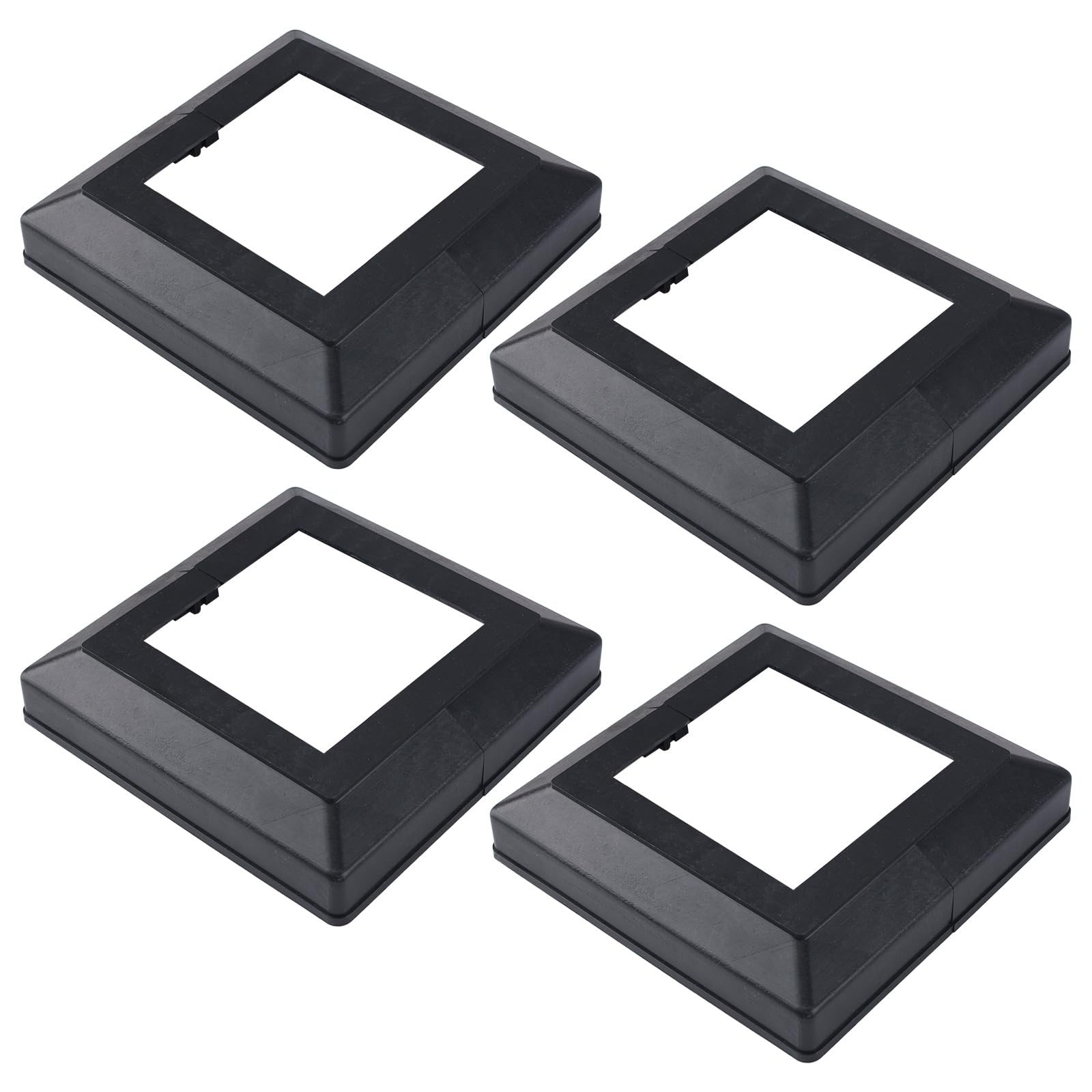 UFURMATE Post Base Cover, 4Pcs 4.72x4.72in Plastic Post Base Cover Plates Decorative Split Post Skirt Cover Square Railing Base Cover for Stair Handrail Fence (Black)