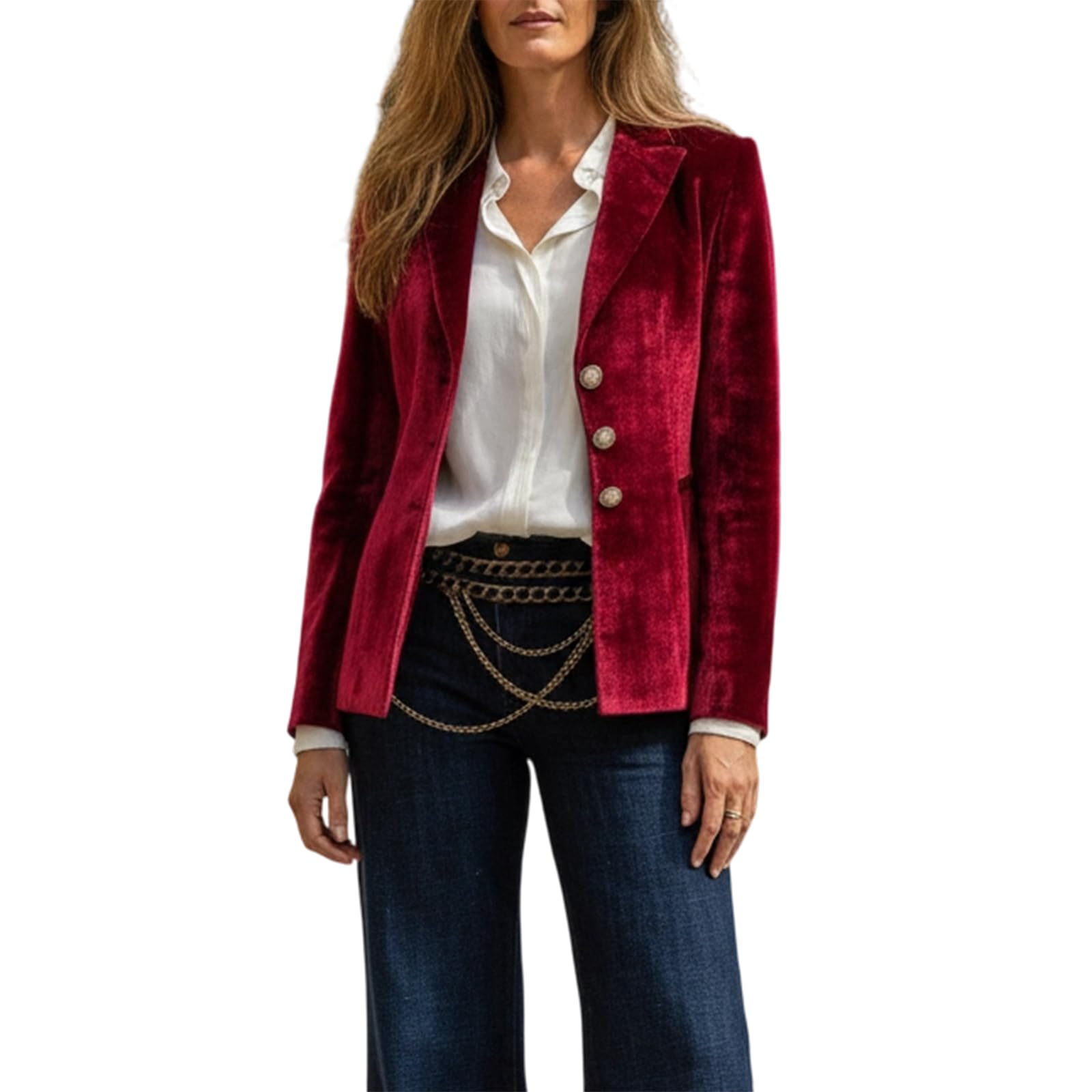 Womens Business Velvet Blazer Jacket Notch Lapel Solid Color Fitted Office Casual Peplum jacket