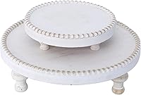 Vista 7 de SwallowLiving Soporte de Pie de Bandeja Redonda Blanca Rústica de Madera con Borde de Cuentas Estilo Granja con Acabado Blanco Lavado