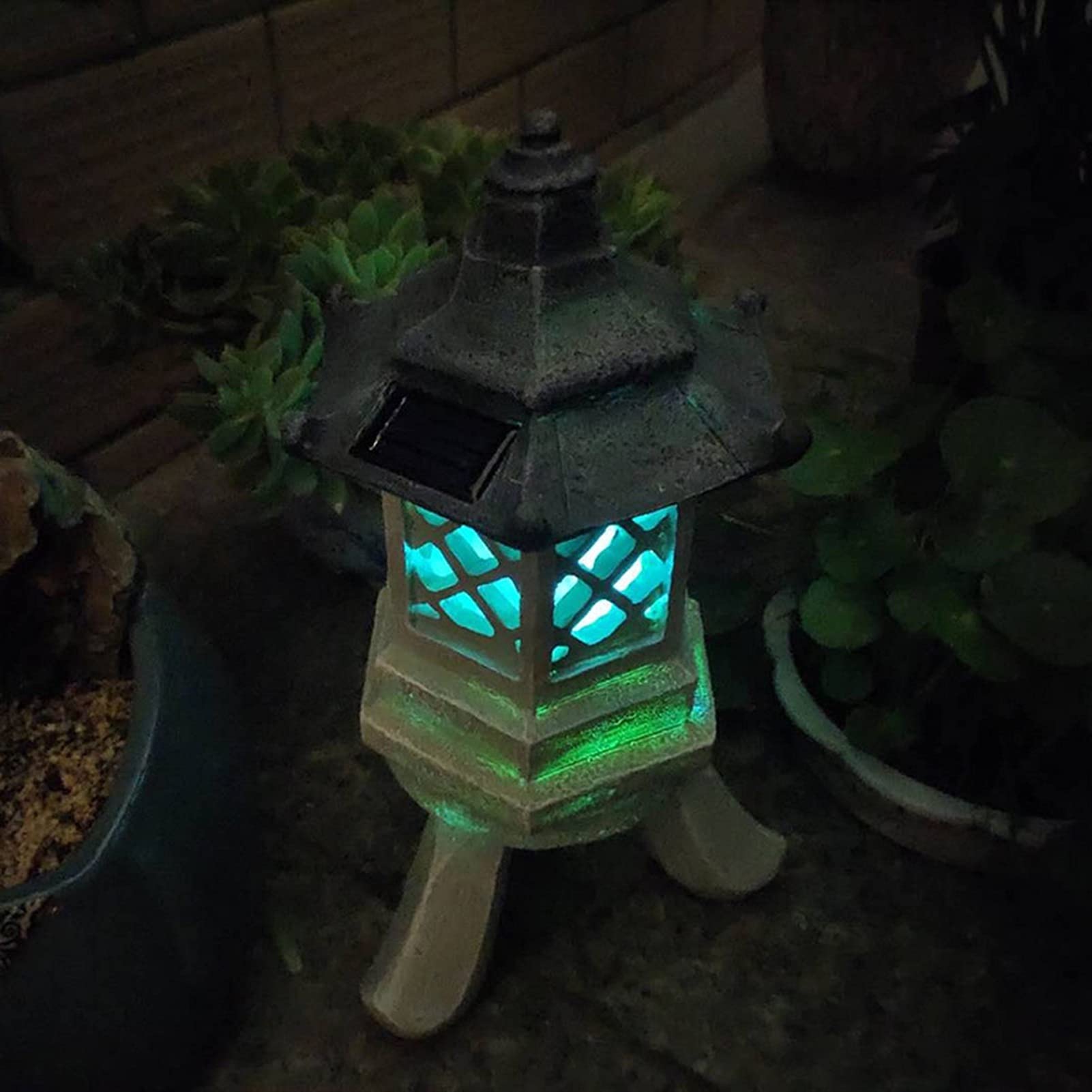 Statua Lanterna Pagoda Solare Lampada da Giardino a LED ad energia Solare da 12,6 Pollici con Sette modalità di Luce, Perfetta per l'arredamento del Giardino Zen e Gli Ornamenti da Esterno