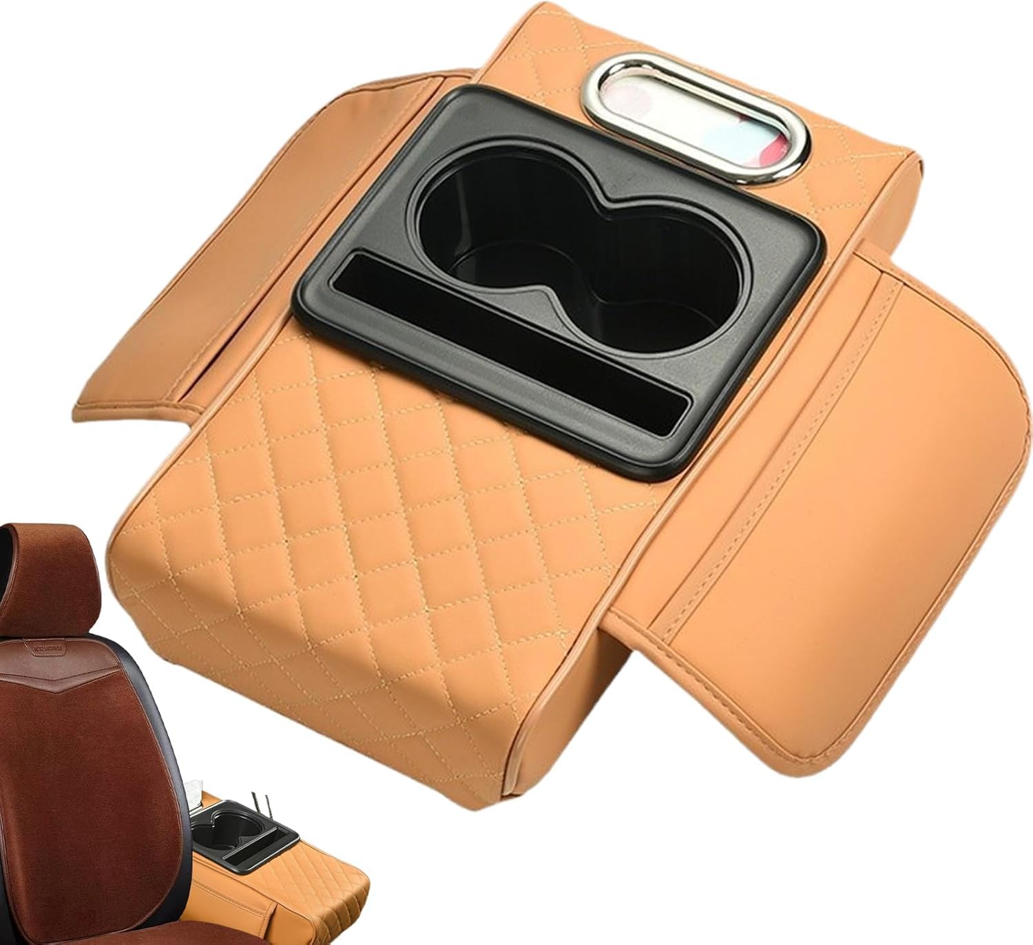 LMYLFHSG Center Console Box Organizer for Lincoln Nautilus Aviator Corsair Navigator L,Center Armrest Box Cover Large PU Leather Car Armrest Pad,Orange