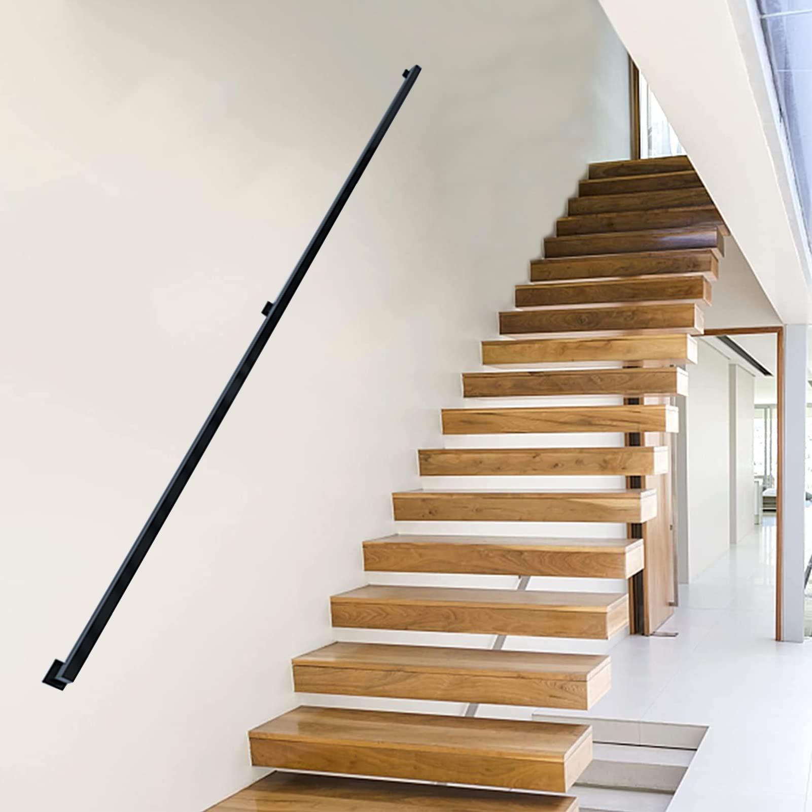 Black Metal Wrought Iron Staircase Handrail Home Stair Rails for Indoor Loft Banisters, Wall Hand Railings for Indoor Outdoor(12ft/360cm)