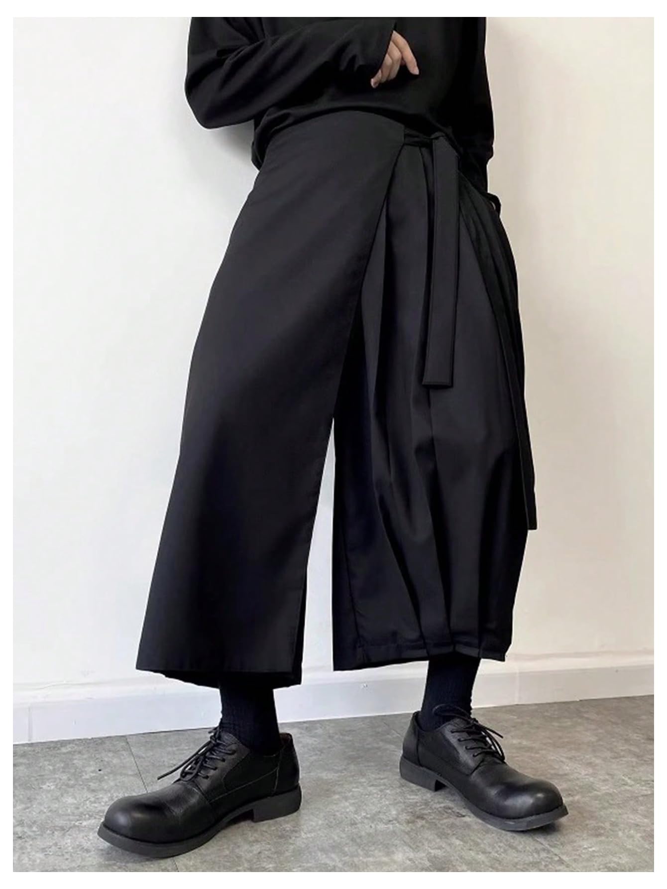 OYOANGLE Men's Skirt Pants Tie Waisted Wide Leg Cropped Harem Pants Y2k Hipple Trousers