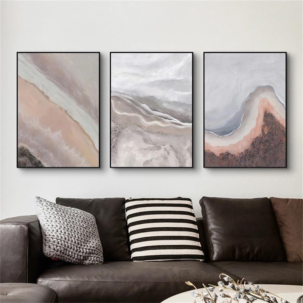 WUHBCZ Art Pictures-Nordic Abstract Sea River Beach Wall Art Canvas Painting Pink Retro Poster Print Wall Picture for Living Office Room Room Decor Artwork-50 * 70cm/3PCS (No Frame)