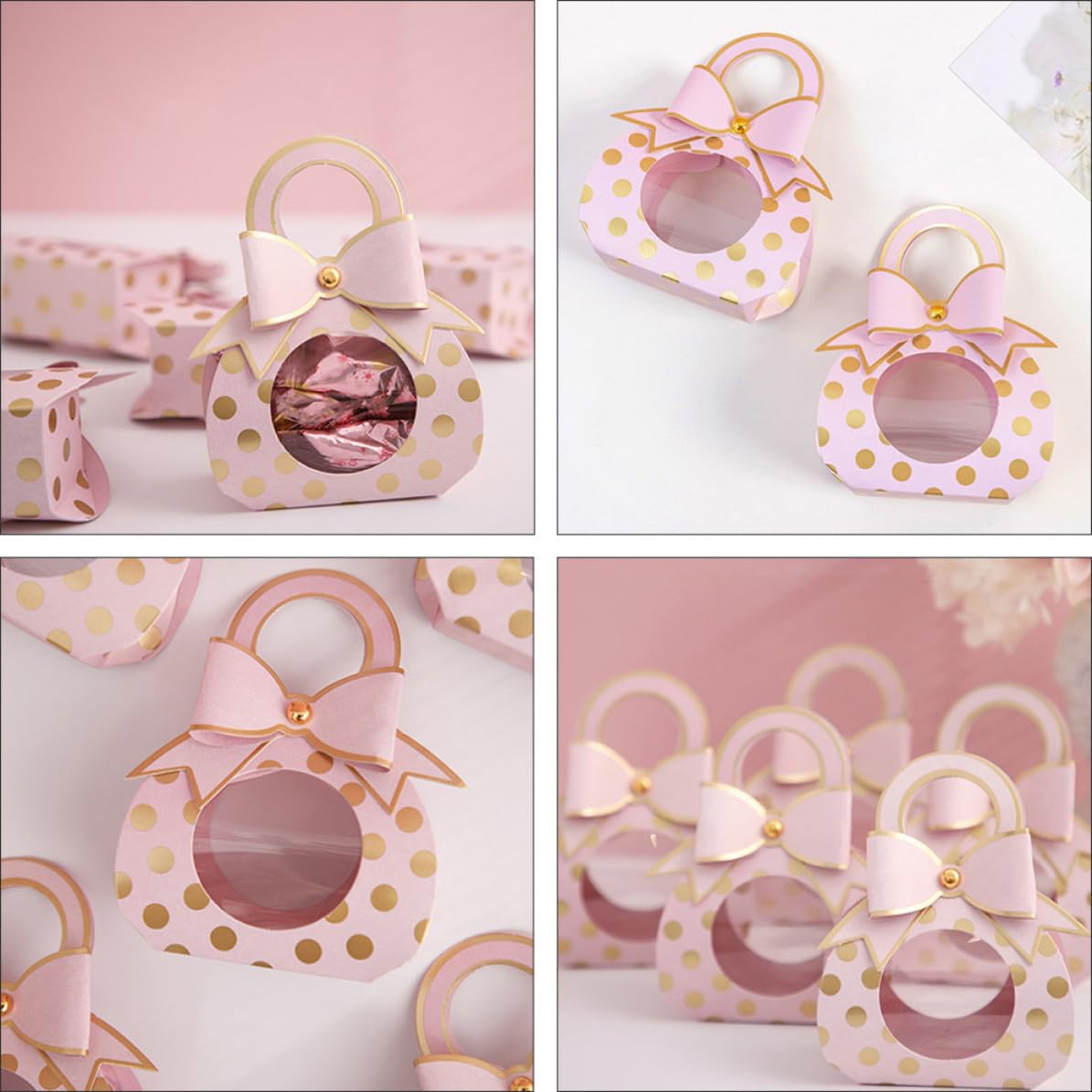 Scatole Portaoggetti in Carta Rosa per Caramelle 50 Pezzi 6,5x3,5x13 Cm per Snack e Cioccolatini a Feste di Compleanno Fiocco