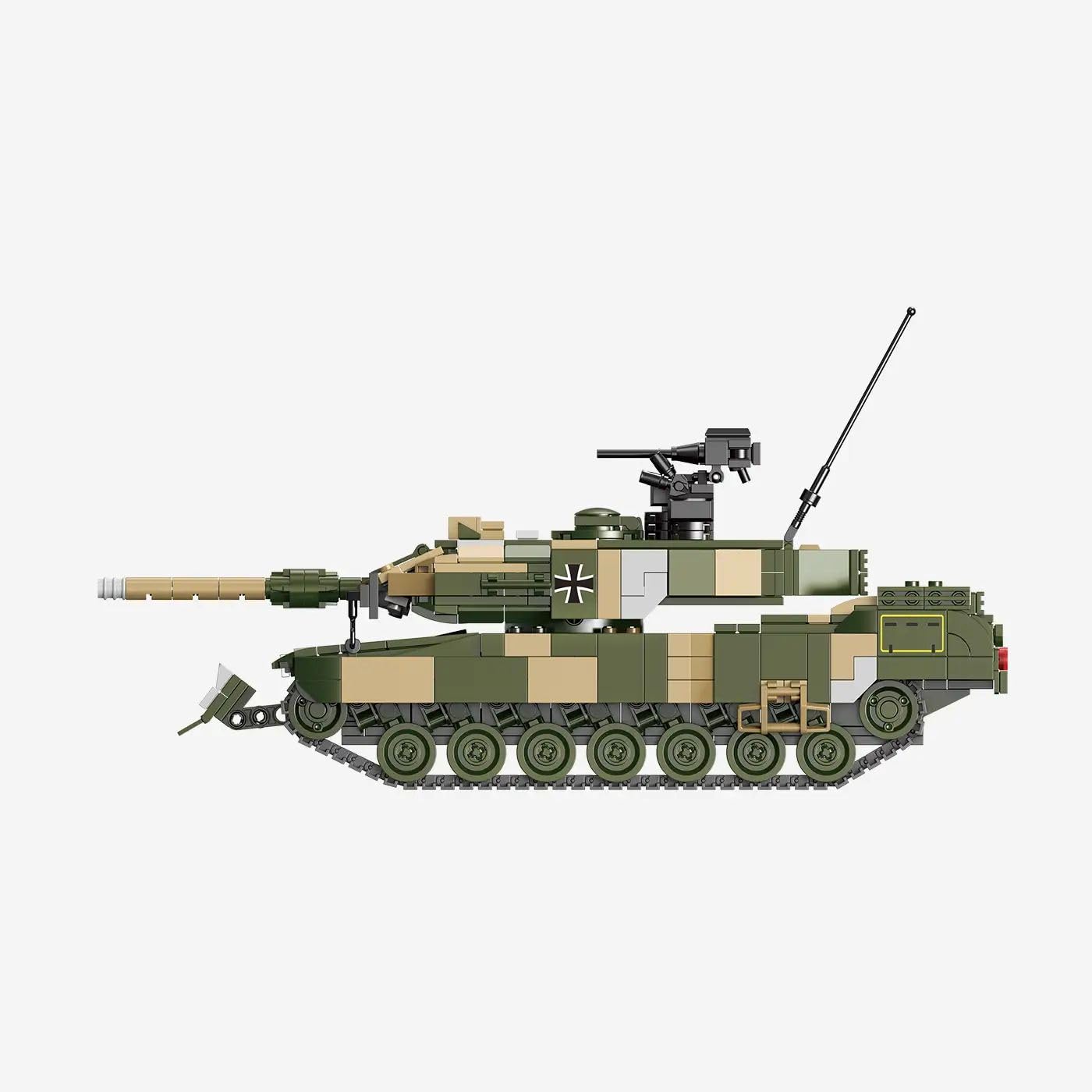 BlueBrixx Pro 109783 Kampfpanzer Leopard II PSO, 1292 Klemmbausteine | 312 x 140 x 165 mm, Tarnoptik in Grün und Beige, breites Frontschild, zwei Antennen, kompakte Sammlergröße
