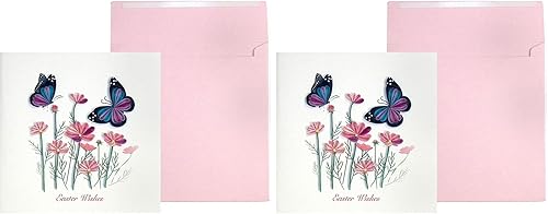 Miniatura 8 de NIQUEA.D Tarjeta de Pascua, flores moradas en canasta, incluye un sobre único de sentimiento y coordinación (NES-0002)