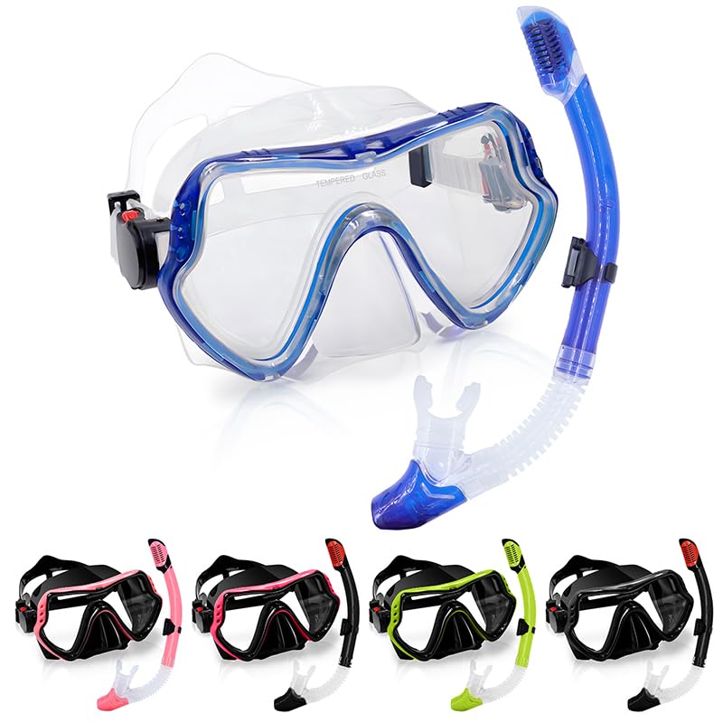 ZHYEQINGRUI Snorkel Mask, Diving Mask, Anti-Fog Snorkel Set adult with Tempered Glass, 180° View Scuba Mask, Snorkeling Gear with Anti-Leak Dry Breathing Tube — image 1