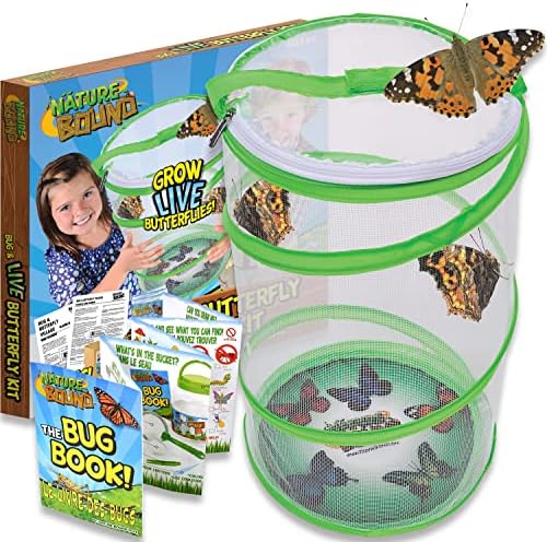 Nature Bound, Butterfly Growing Kit, With Voucher To Redeem Caterpillars Later, For Home Or School Use, Green Pop-Up Cage 13-Inches Tall, For Boys & Girls Ages 6+