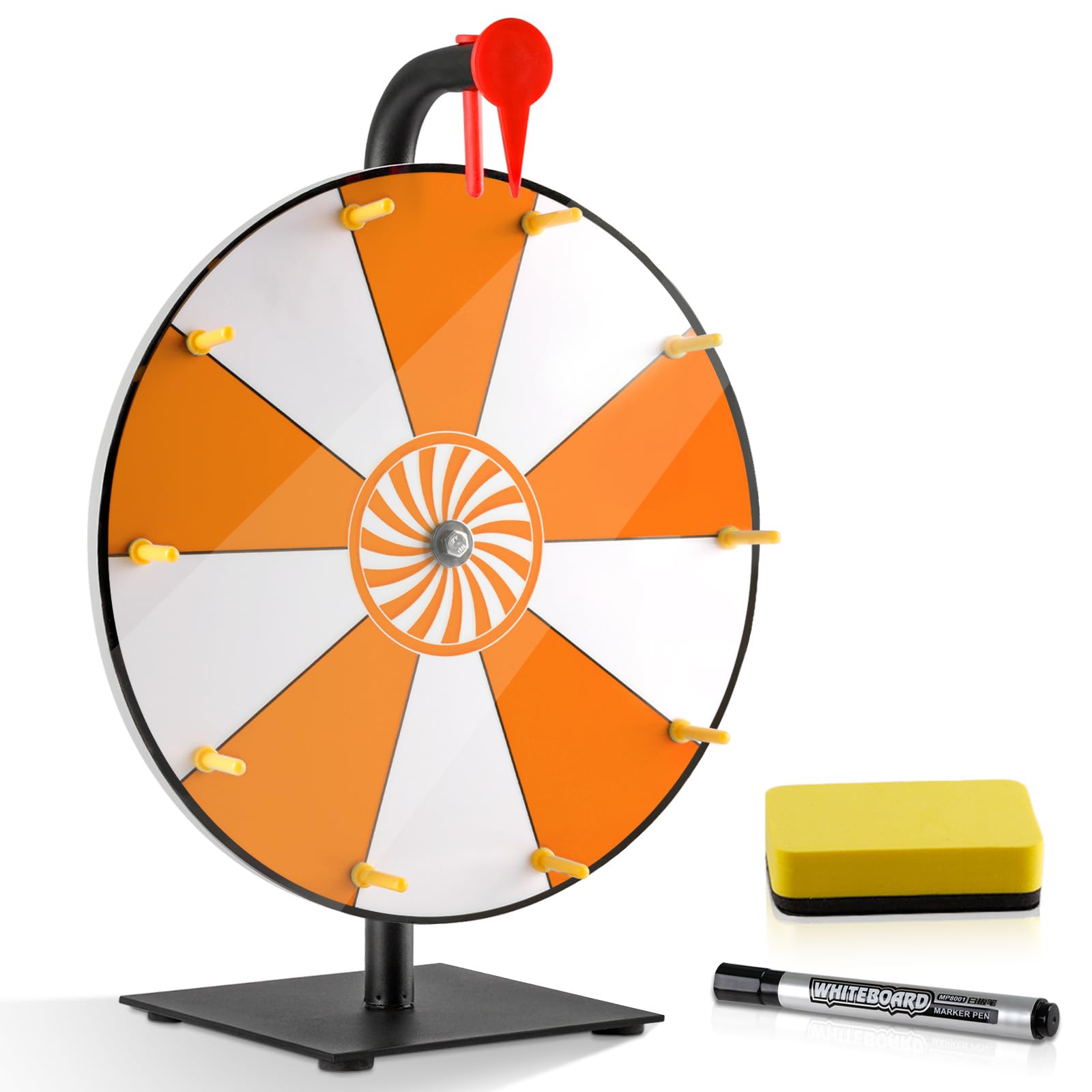 12" Tabletop Spinning Prize Wheel, 10 Slots Prize Wheel, Spin Wheel with Non-Slip Base,Spanner,Dry Erase Marker and Eraser, Fortune Roulette Spinning Game for Carnival, Trade Show, Party Pub (Orange)