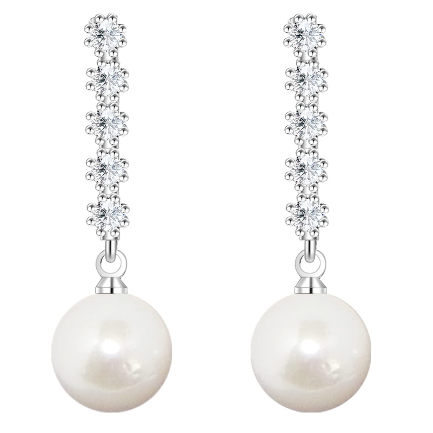 Damen Ohrstecker 925 Sterling Silber mit Perlen Strass Zirkonia Stein Weiß Ohrringe Tropfen Perlenohrringe Hängend Tropfenform Brautschmuck
