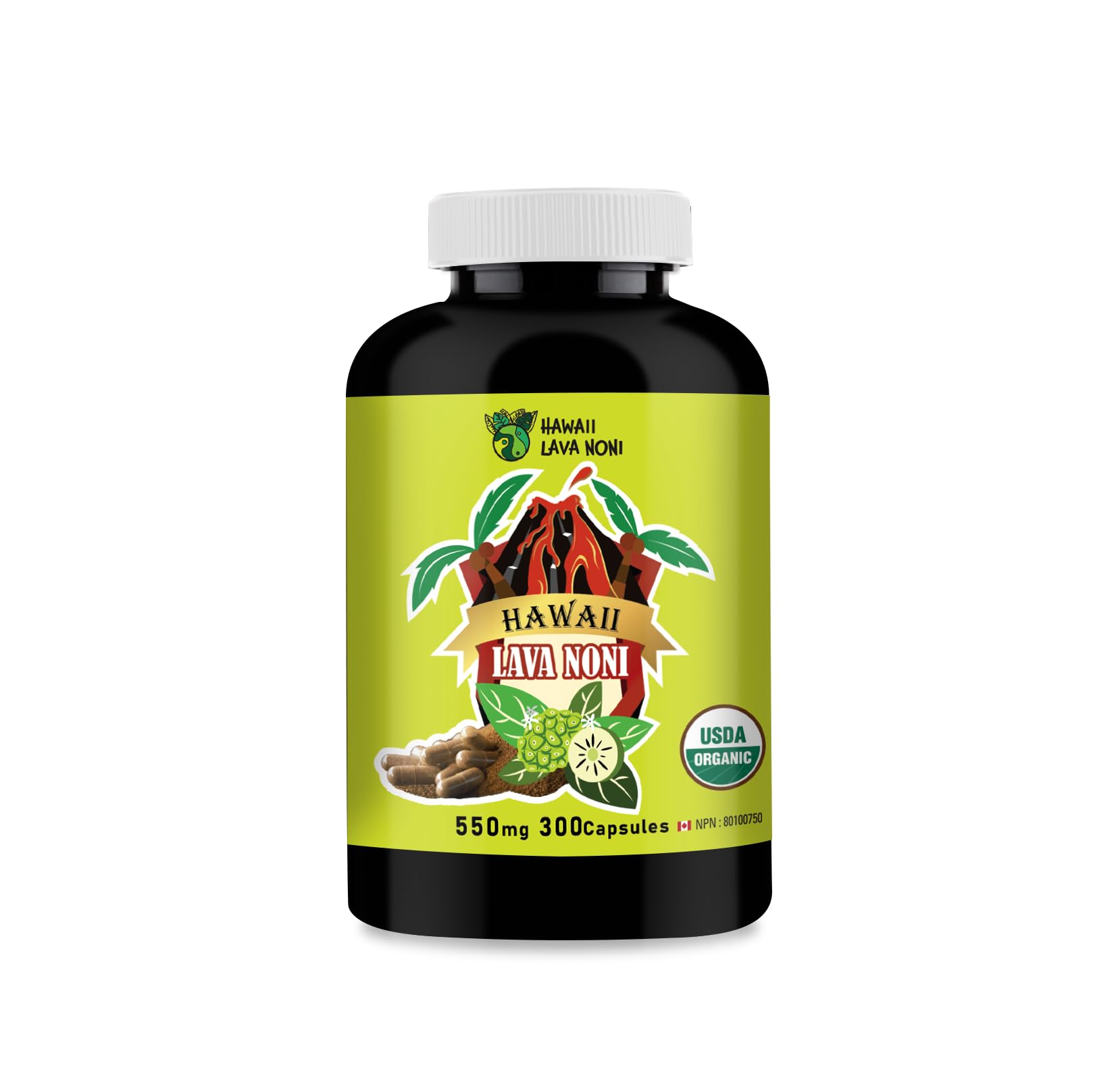 ROYAL CANADIAN Hawaii Lava Noni, USDA Organic, 550mg, 300 Capsules, Noni Fruit Powder, Vitamin C