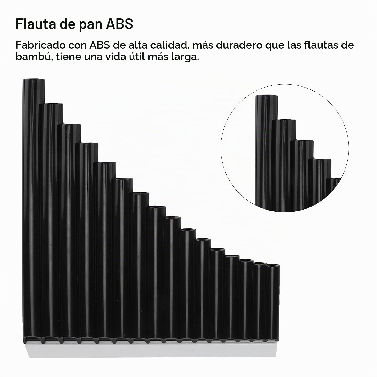 Flauta de pan ABS 16 tonos Tubo C Instrumentos musicales clave con bolso acolchado de nailon para niños, adultos, principiantes(negro)