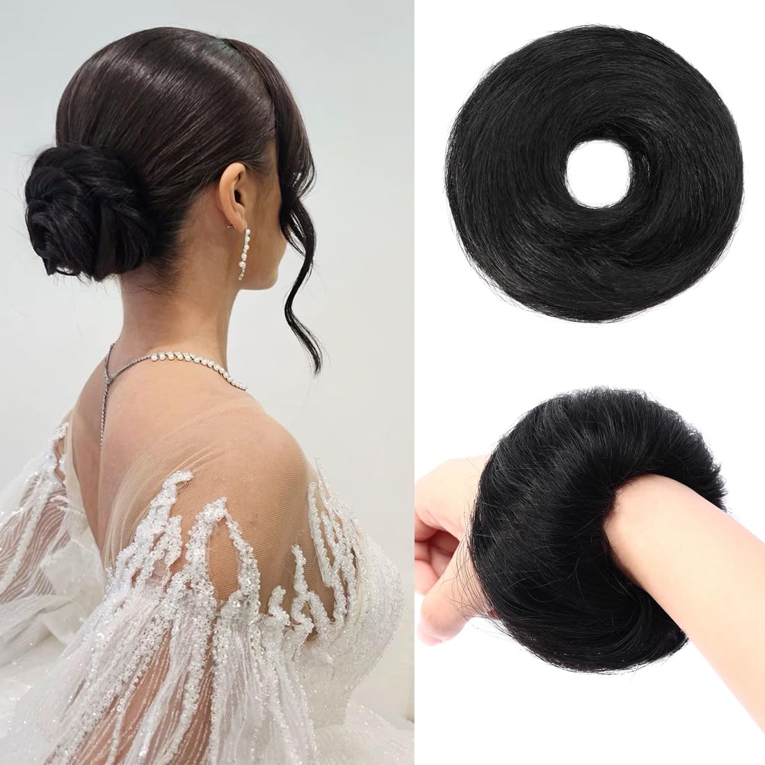 Messy Bun Hair Piece Human Hair, Black, 1 Pcs