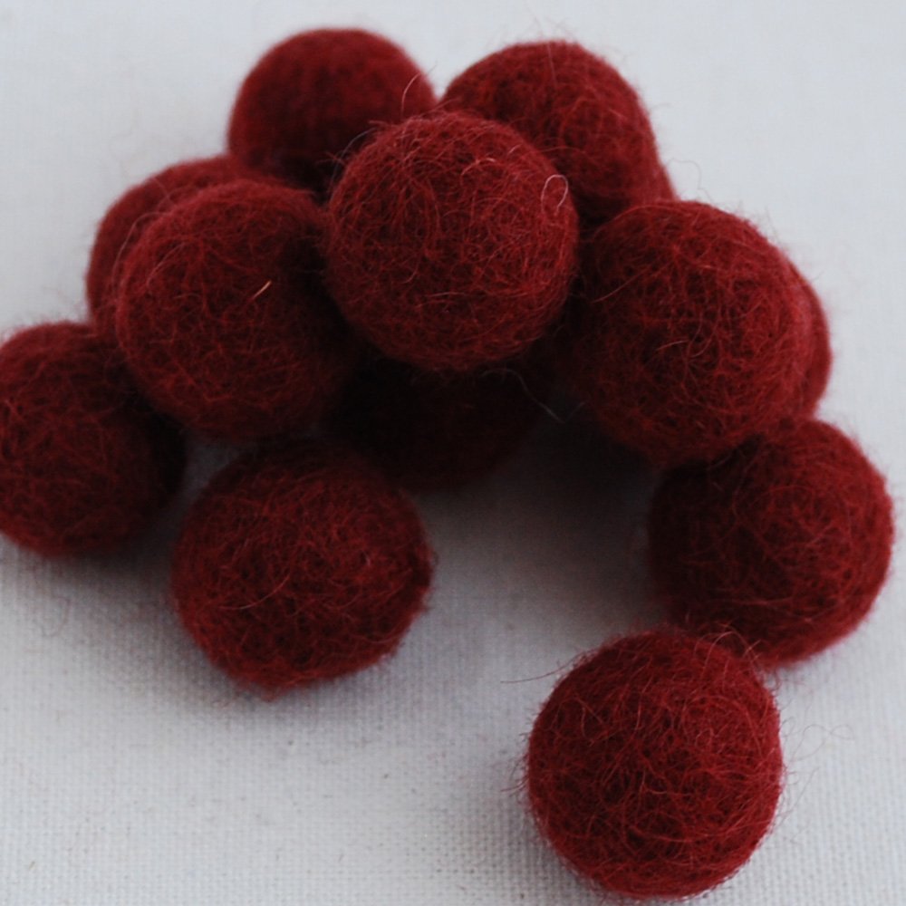 100% Wool Felt Balls - 1.5cm - 10 Felt Balls - Red Wine