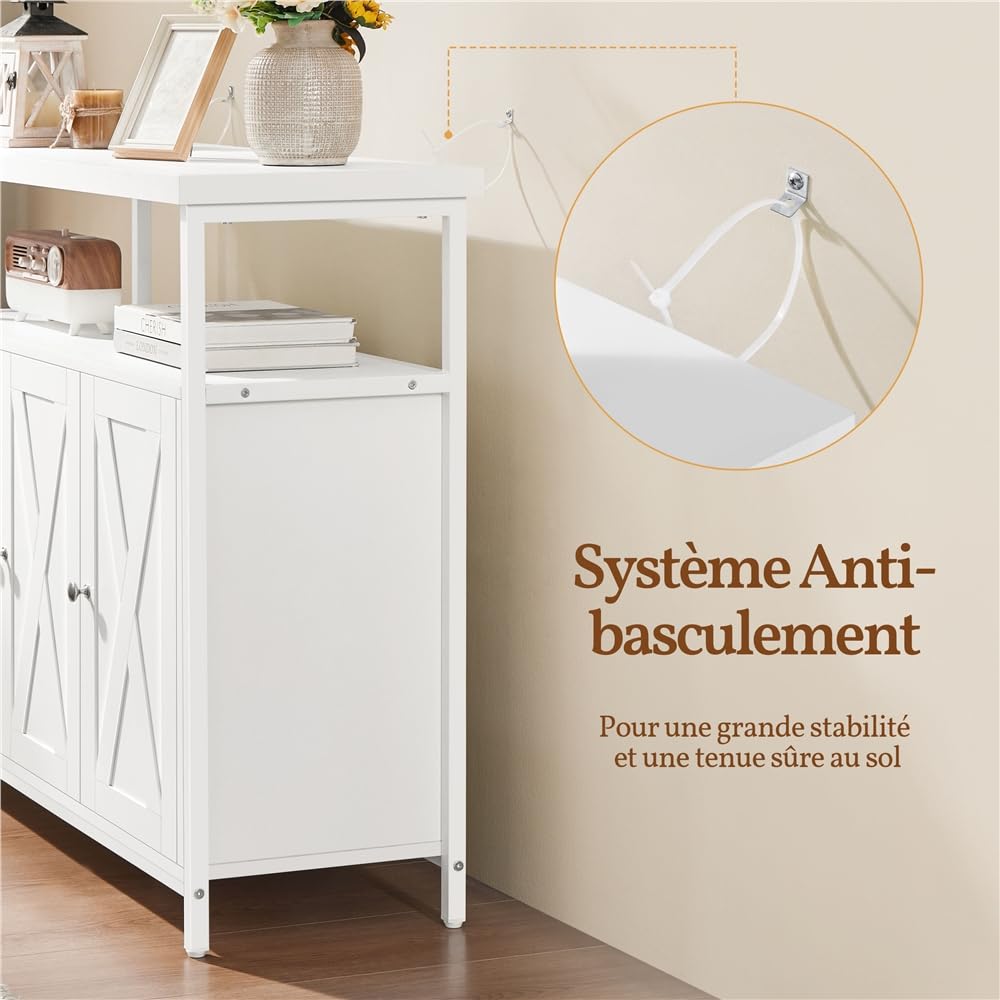 Yaheetech Buffet, Meuble de Rangement Cuisine, avec Placard 3 Portes, Étagère Réglable en Hauteur, 100 × 35 × 81cm, pour Salle à Manger, Salon, Moderne, Blanc
