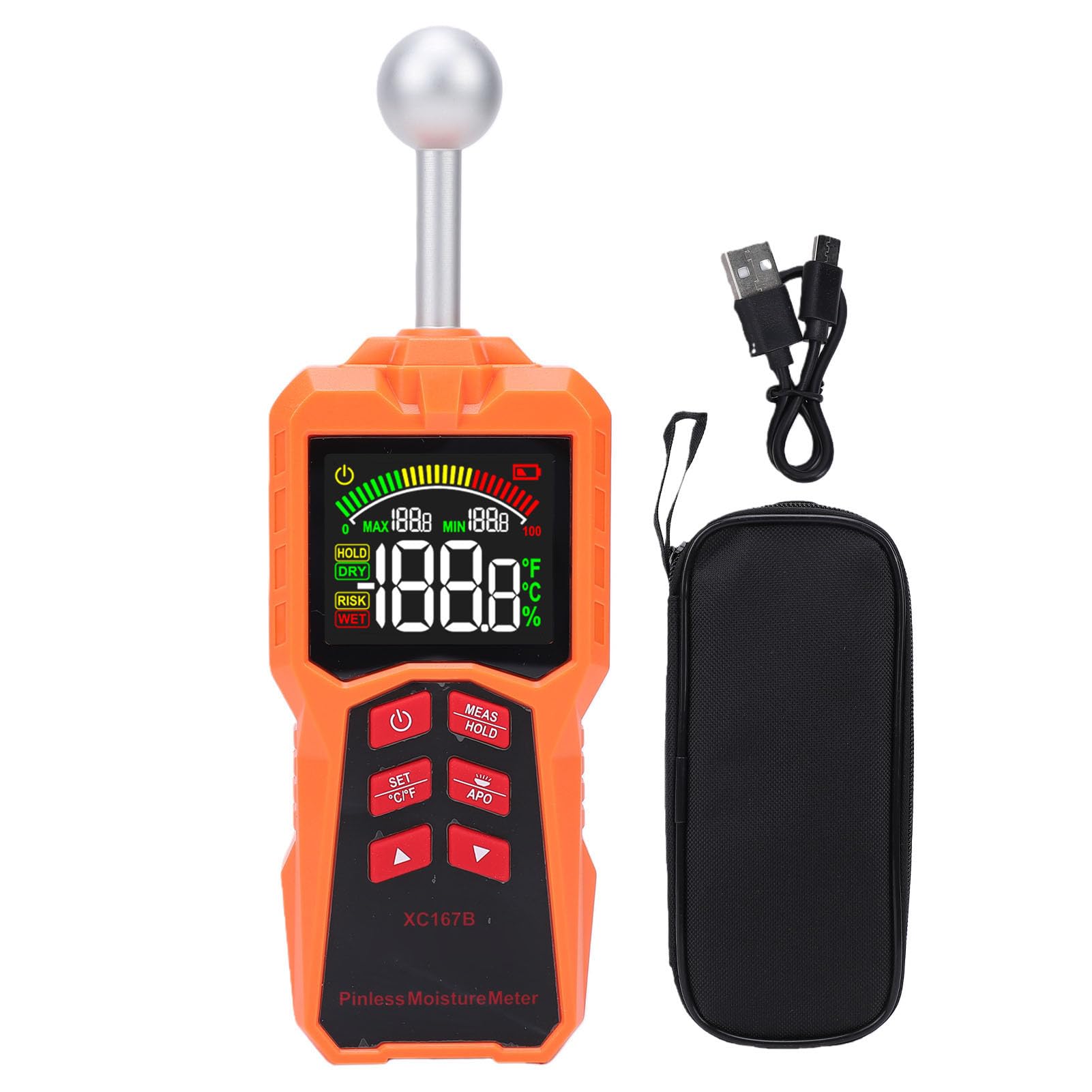 Fafeicy Medidor de Humedad sin Clavijas con Sensor de Bola para Pruebas No