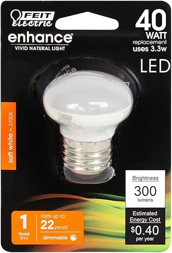Miniatura 2 de Feit Electric BPR14DM  927CA  4 40W Equivalente 3.3 Watt Dimmable 300 Lumens LED R14 Bombilla, 2.3 "H x 1.5" D, 2700K Blanco suave, 4 piezas