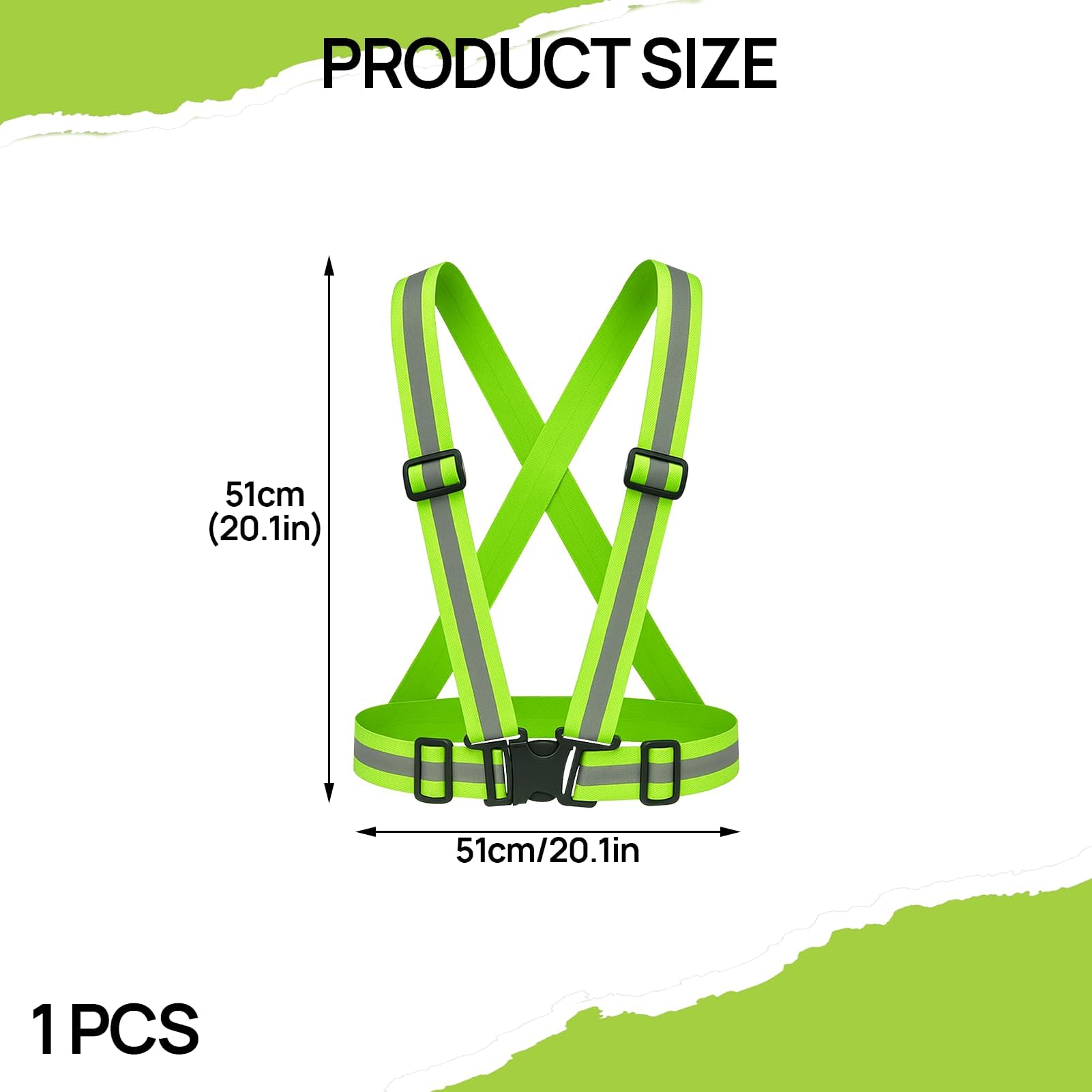 Chaleco reflectante de alta visibilidad de 2 piezas, cintura elástica ajustable, chaleco de seguridad transpirable para exteriores, para hombres y mujeres, ciclismo, motociclismo, jogging, verde