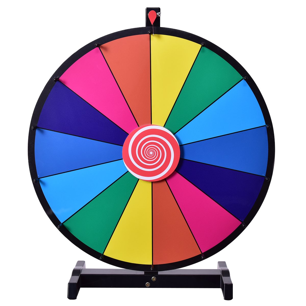 GYMAX 18"/24" Color Prize Wheel 14 Slots Dry Eraser Trade Show Fortune Win Colorful Spin Party Pub Tradeshow Game (24" Tabletop Stand)