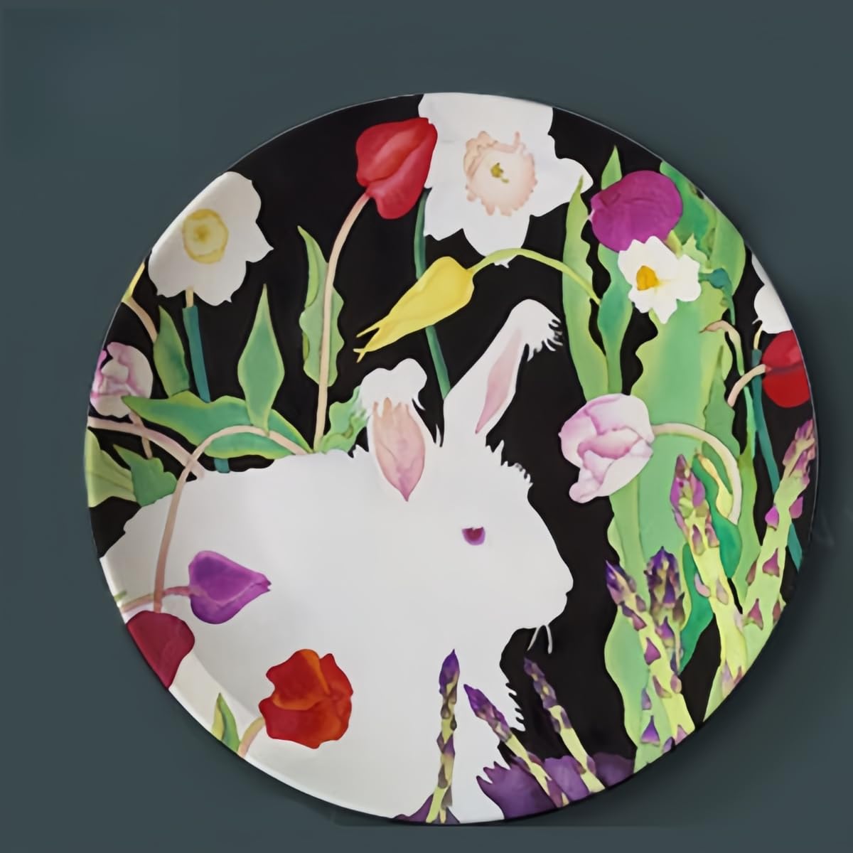 Placa de cerámica de conejo de Pascua de 10 pulgadas para decoración de pared