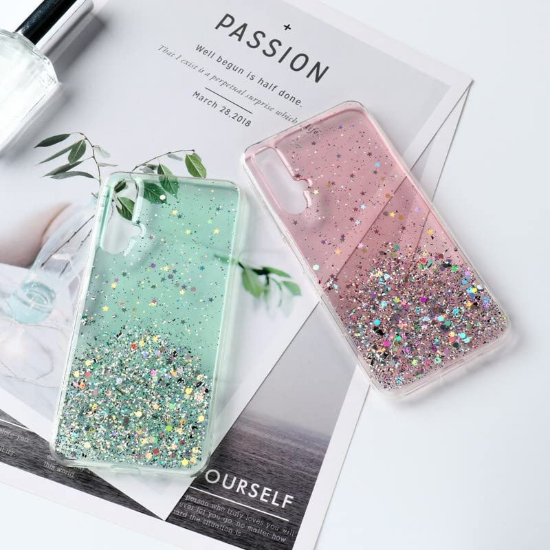 Yarxiawin Custodia per OPPO A78 5G Silicone Morbido Rosa, Effetto Glitter per OPPO A78 Cover Trasparente Sottile Fiore Antiurto Case Brillantini (Blu