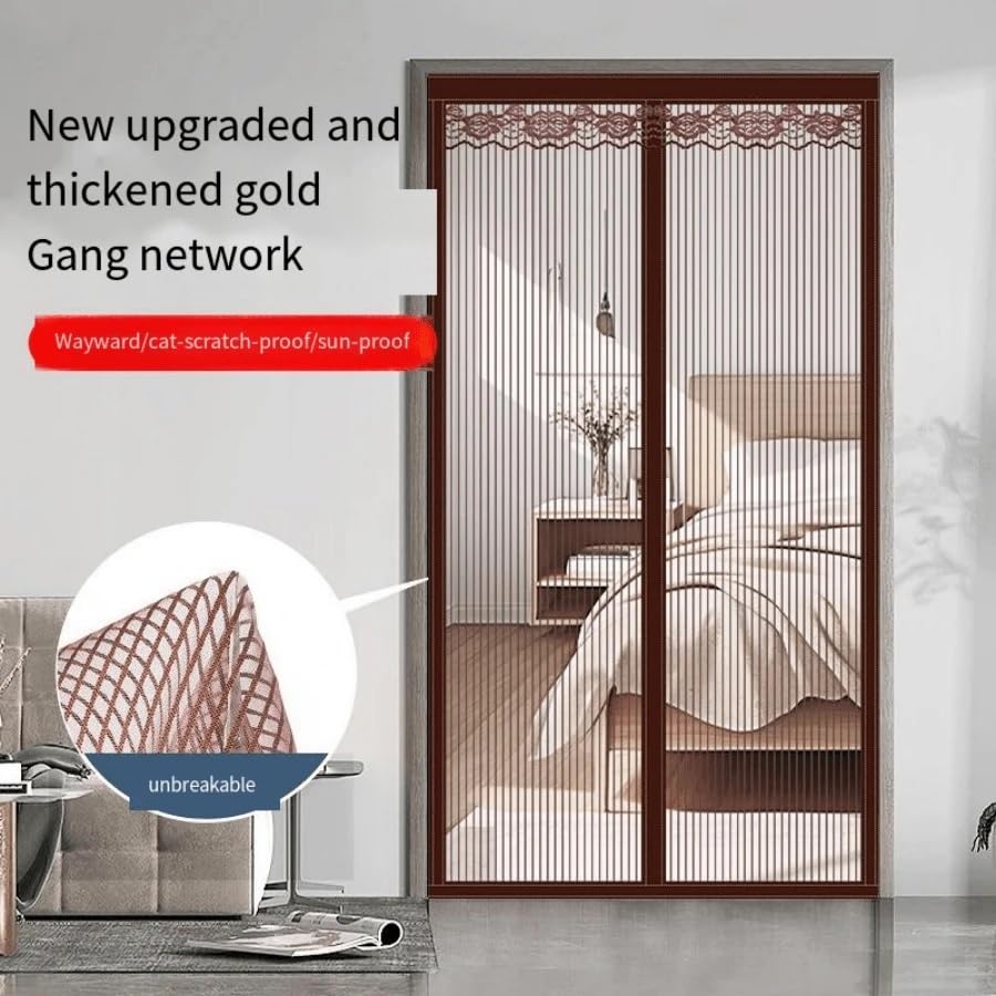 Image of Magnetic Mosquito Net Curtain for Doors with Magnet Auto-Closing Insect Screen Mesh to Keep Mosquitoes Out (210 * 100 cm-Brown)