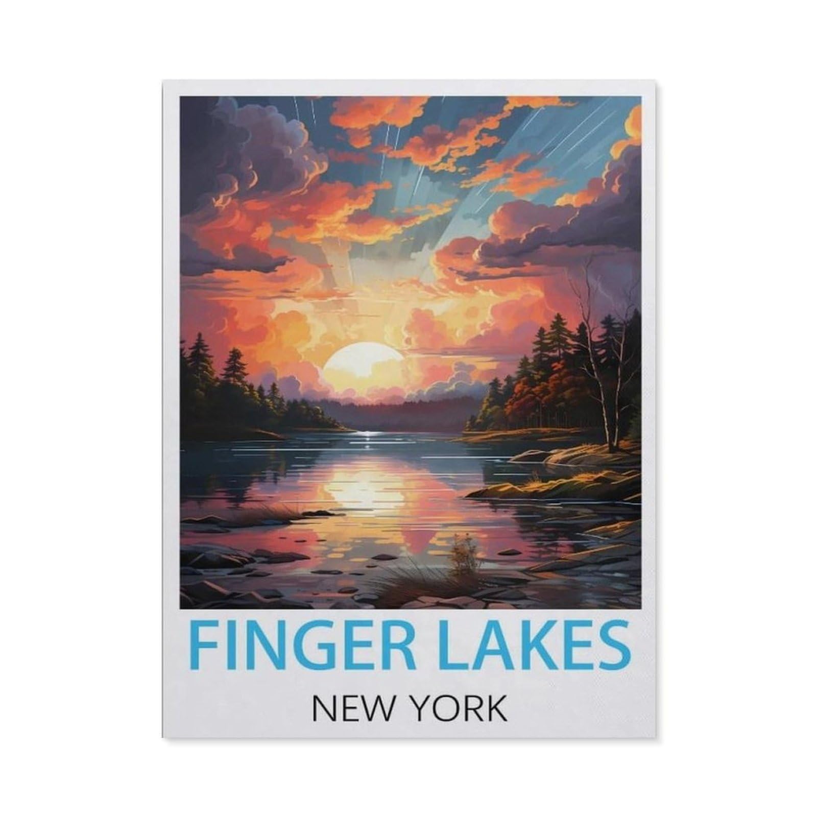 BEAYODKP Finger Lakes New York Vintage Travel Posters，Diamond Painting Kits for Adults - 5D Diamond Painting Kit Full Drill, Diamond Art Kits for Home Wall Decor（40 x 50 cm/15.74 x 19.68 inches）-BY60