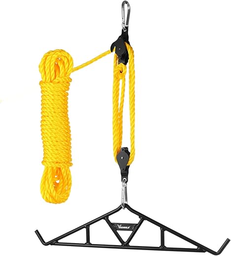 Atflbox Game Hoist Gambrel with 700LB Capacity Deer Hanger and Elk Dual Pulley Hoist Lift System, Hunting Game Hanging Kit for Deer Butcher and Skinning, Deer Hunting Accessories Gifts for Men