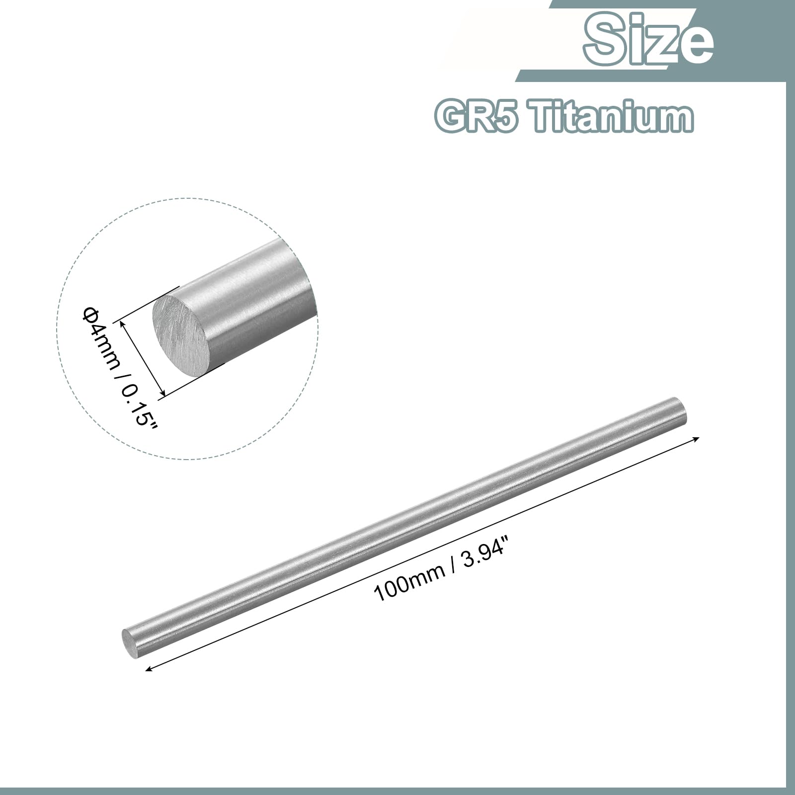 QUARKZMAN 1Pcs Barre Ronde En Titane GR5, Diamètre 4mm 0.15" Longueur 100mm 3.94" Métal Solide Alliage De Titane TC4 Barre Ronde Pour Model Plane Cars Ship DIY Craft Travail Des Métaux