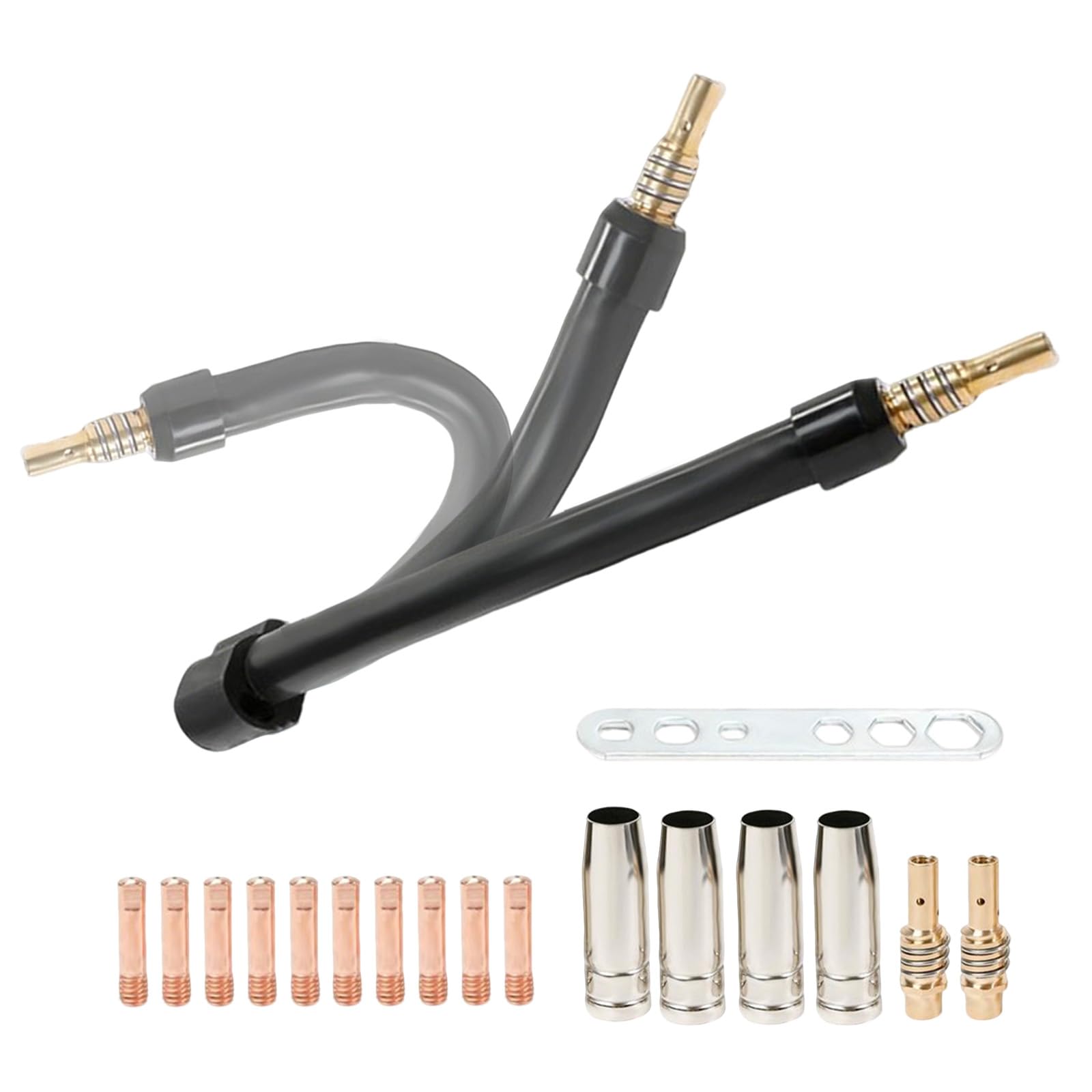 Mig Welding Neck, Flexible Torch Neck for MB15 15AK Welding Gun, Nozzles Contact Tips, 18pcs MIG Welding Torch Accessory Kit Include 4 Gas Nozzles & 2 Gas Diffusers & 10 Mig Tips & 1 Torch Neck
