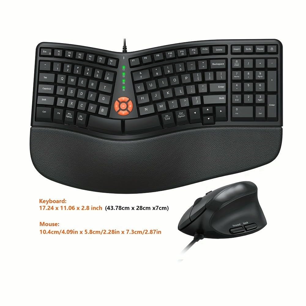 Tastiera Mouse cablato Computer Tastiera Divisa con poggiapolsi Imbottito Tastiera Naturale Verticale Laptop PC Desktop