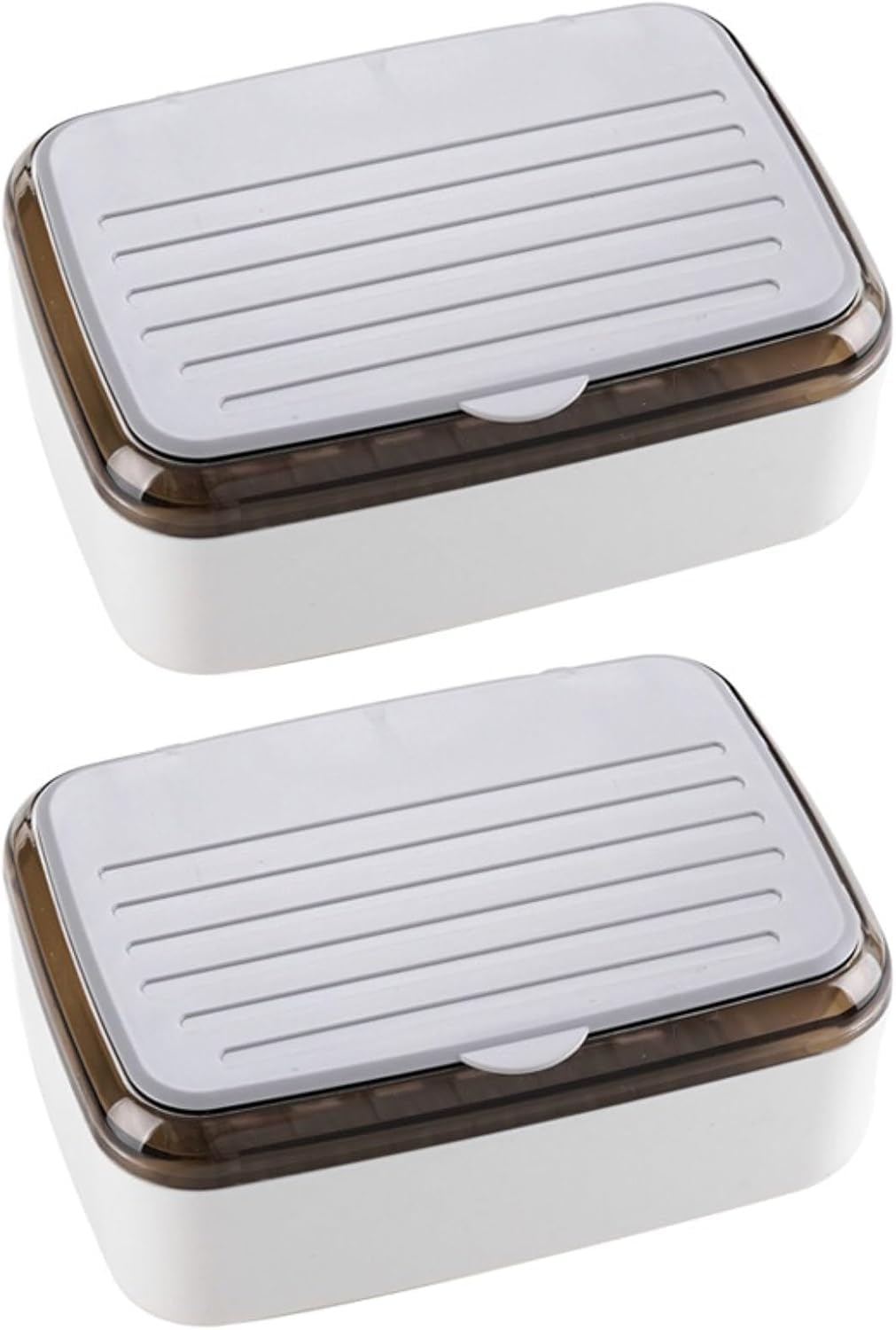 soap dish， Soap Dish PP Plastic With Cover Double Drain Multicolor For Bathroom Travel(Blanco,2pcs)