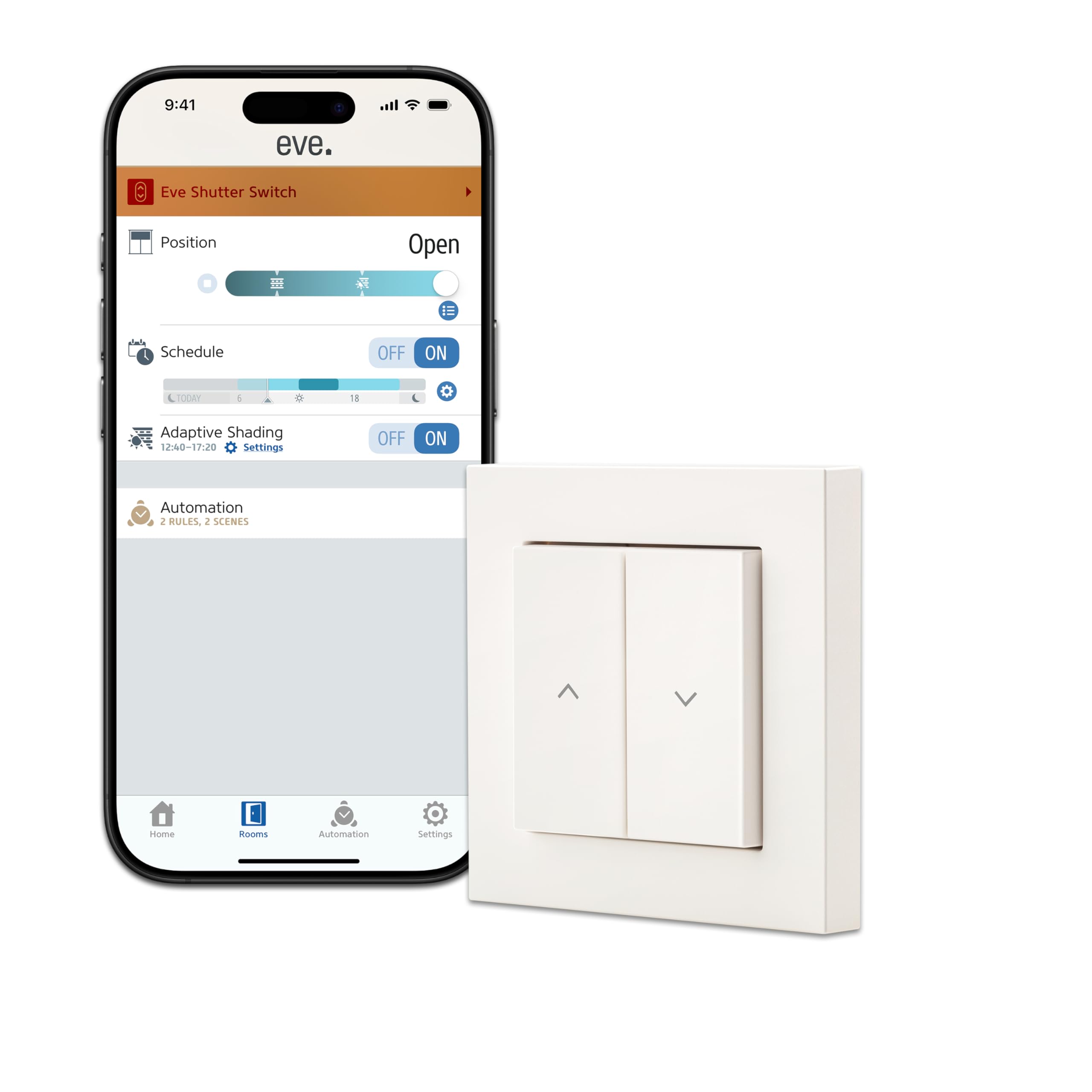Eve Shutter Switch (Matter) – Regolatore intelligente per tapparelle, per l'app Casa di Apple/Alexa/Google Home/SmartThings/Home Assistant; Thread, richiede un Thread Border Router e un conduttore