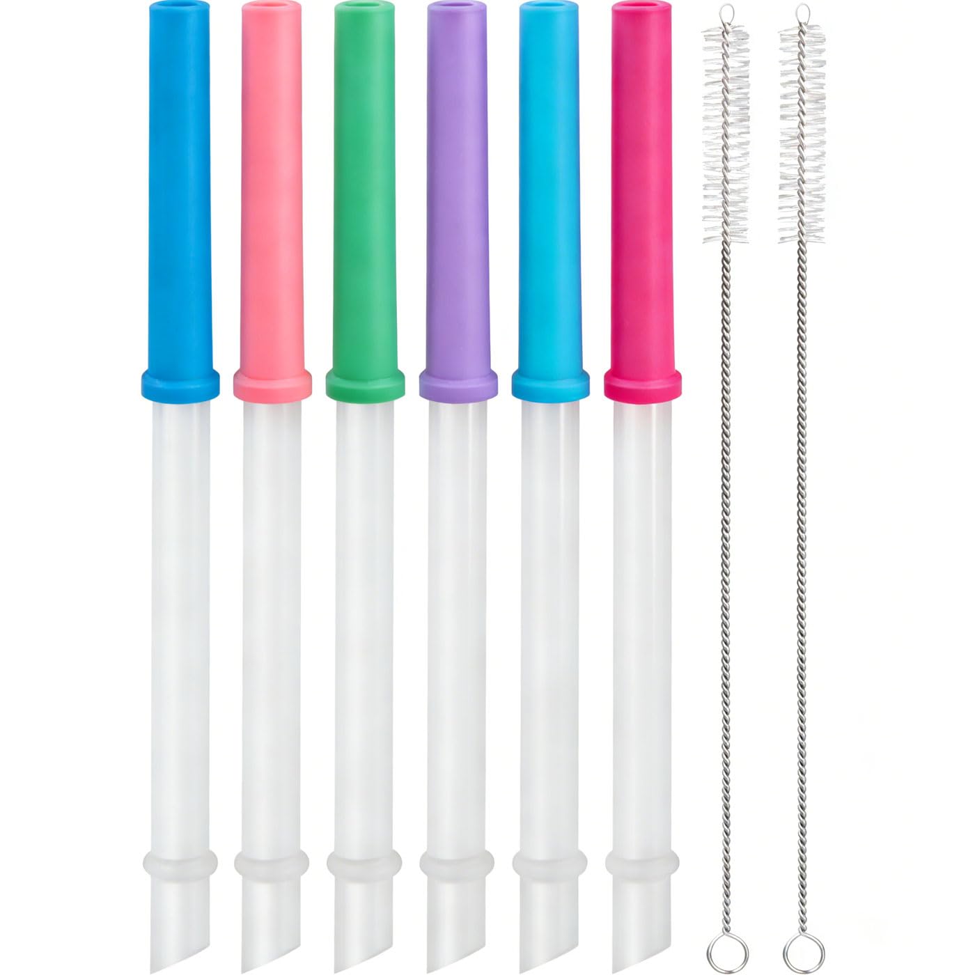 6 Pcs Replacement Straws for Reduce Kids Tumbler, Silicone Straws Replacement for Reduce Kids Coldee 2.0 14 Oz Cup with 2 Cleaning Brushes