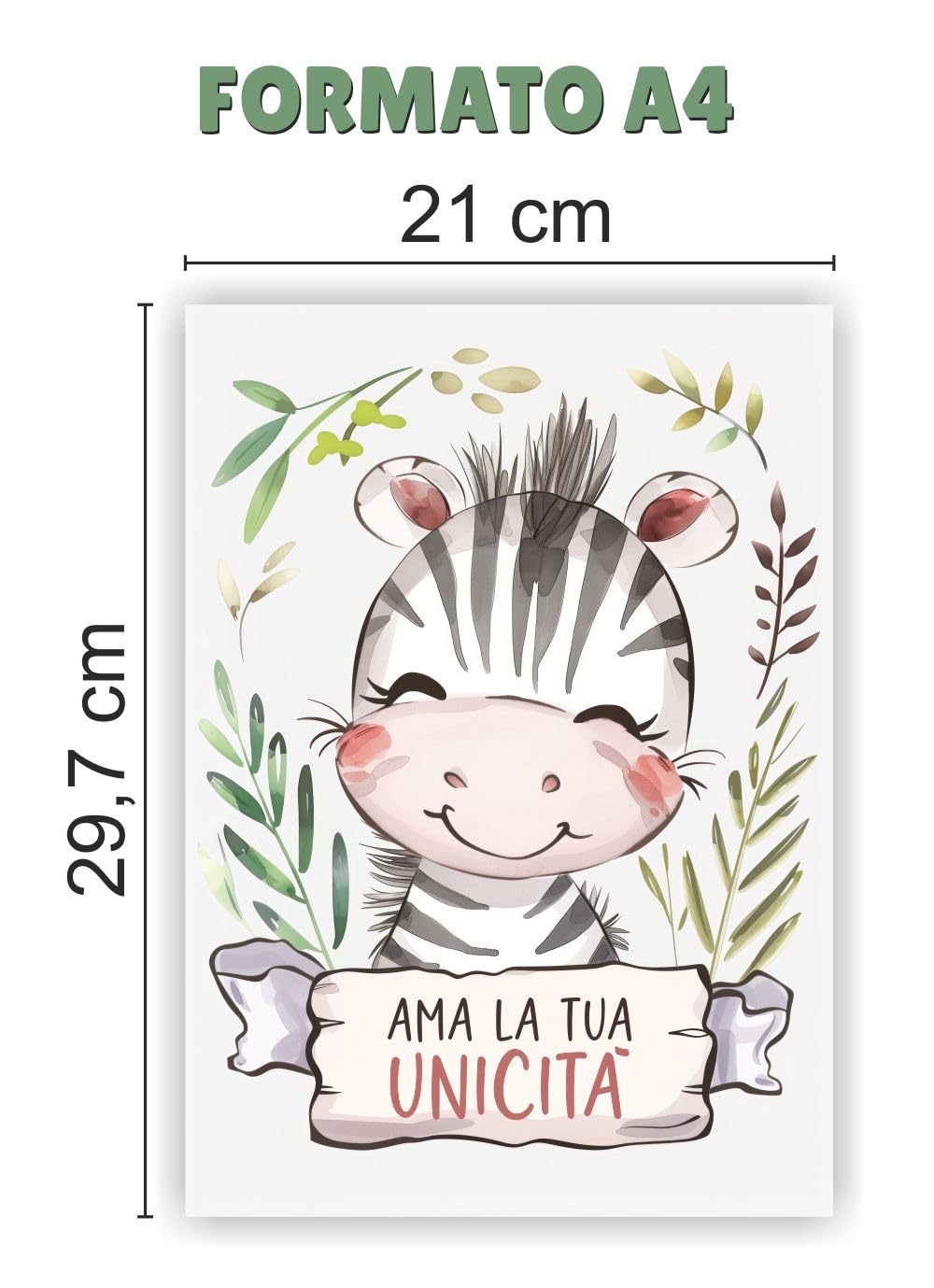 Set 6 poster animali decorativi per la cameretta dei bambini, quadri con simpatici e dolci animali e frasi motivazionali per bambino bambina, decorazioni formato A4. In italiano. Cornici non incluse
