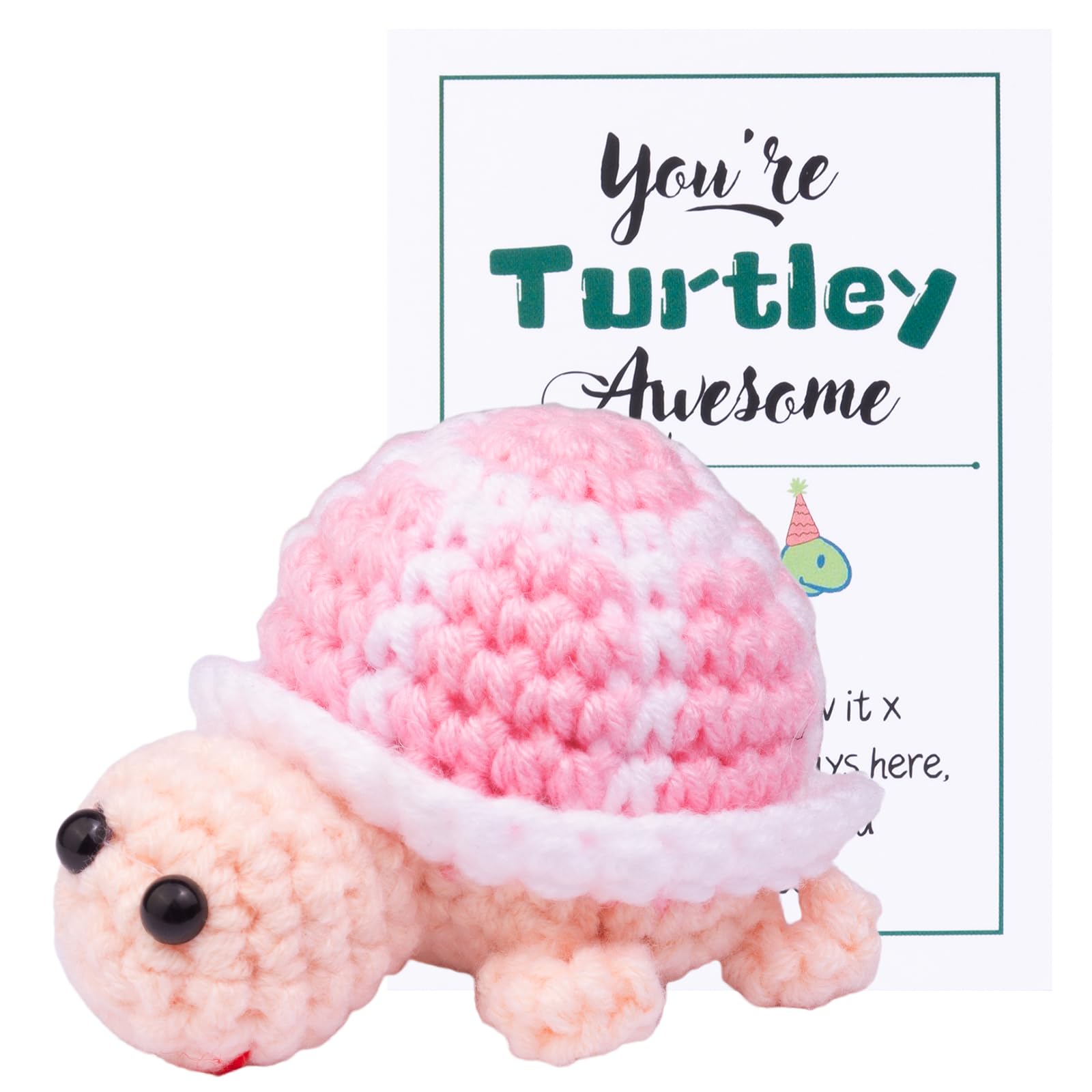 MuMyer Funny Crochet Turtle Doll, Handmade Emotional Support Knitting Wool Turtle Animal Gift Car Ornament with Positive Affirmation Card for Car Home Office(W1)