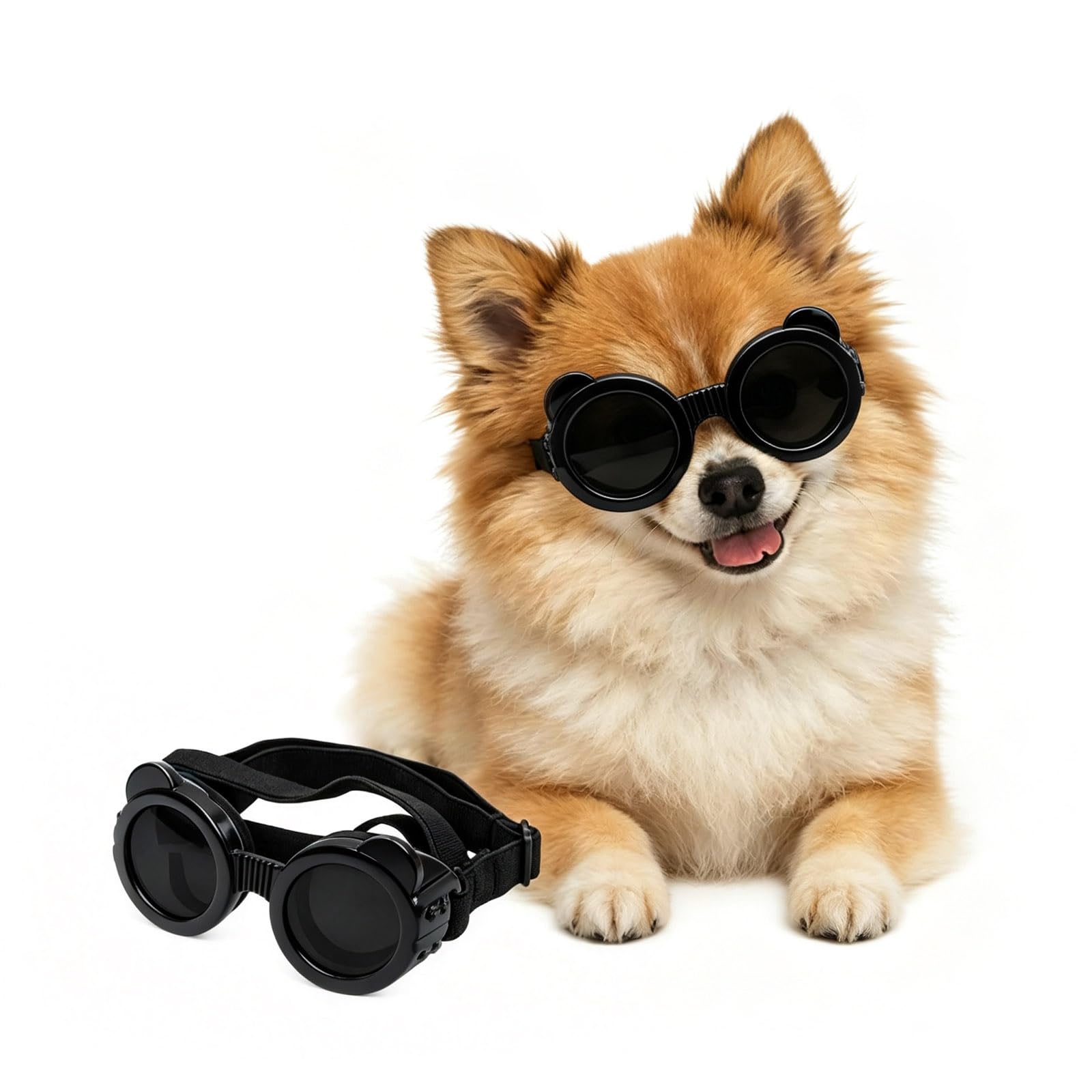 Enjoying XSmall Dog Goggles, UV Protection Dog Sunglasses for XS to Small Dogs, Outdoor Doggies Eye Protection, Windproof Dustproof, Adjustable Head & Chin Straps, Panda Black